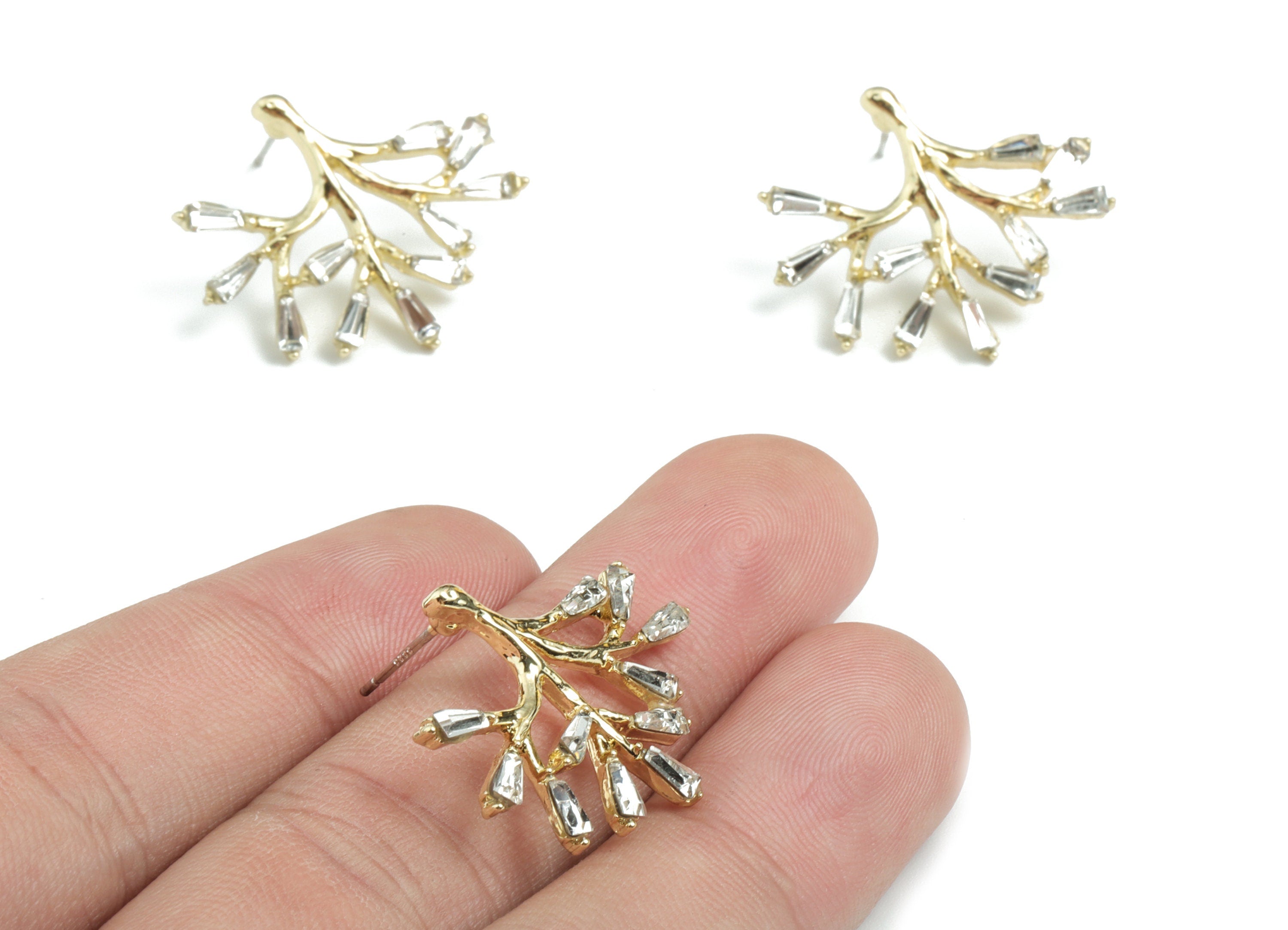 Alloy Branch Earring Stud - Gold Alloy Branch Earring Post - Gold Tone Plated Alloy - Jewelry Supplies - 26.2x22.69x3.15mm - ZZ1735 - DOMEDBAZAAR