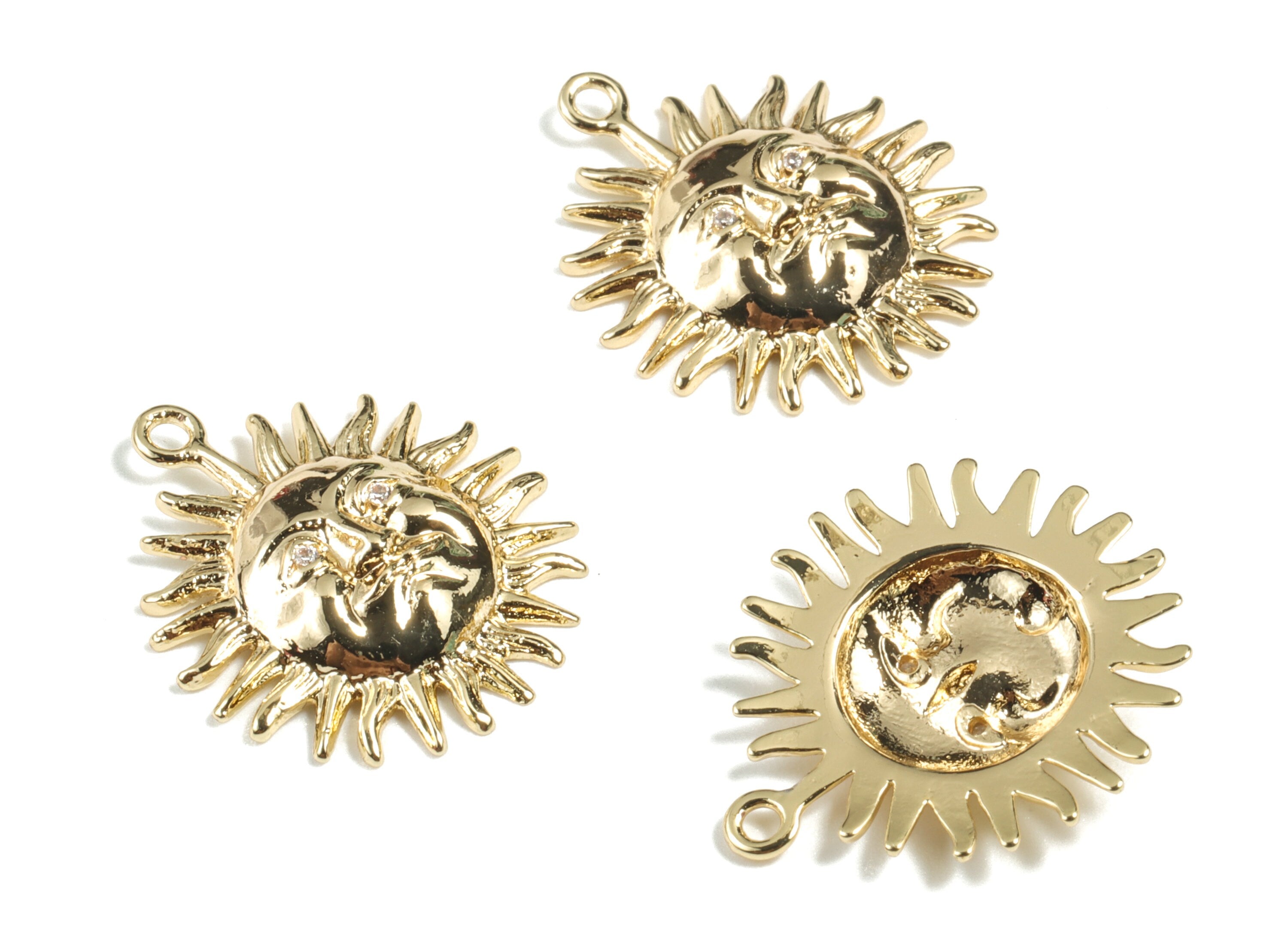 Brass Sun Earring Charms - Gold Sun Pendant - 18K Real Gold Plated Brass - Jewelry Supplies - 21.91x19.06x3.74mm - RGP2683 - DOMEDBAZAAR