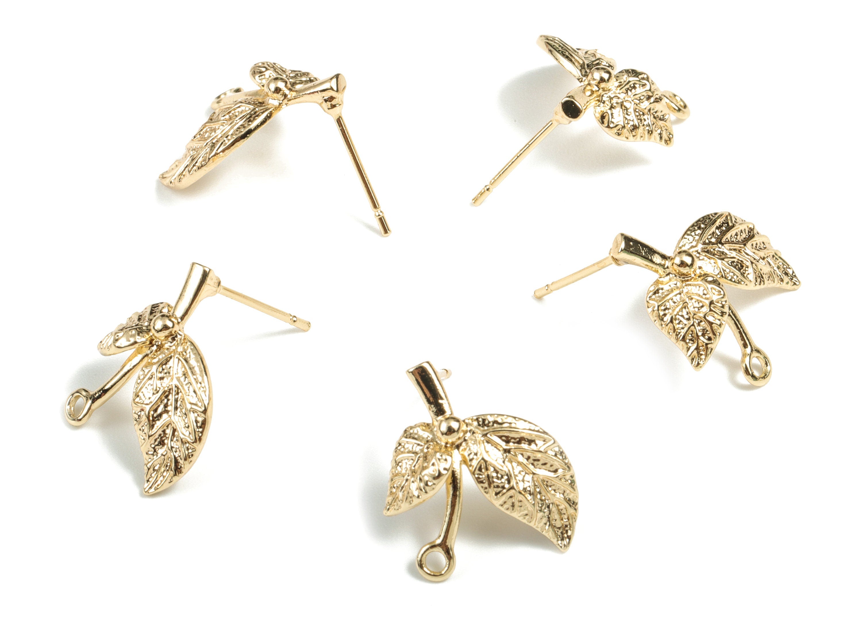 Brass Leaf Earring Stud - Gold Leaf Earring Stud - 18K Real Gold Plated Brass Chain - Jewelry Supplies - 10.42x8.82x8.82mm - RGP2708 - DOMEDBAZAAR