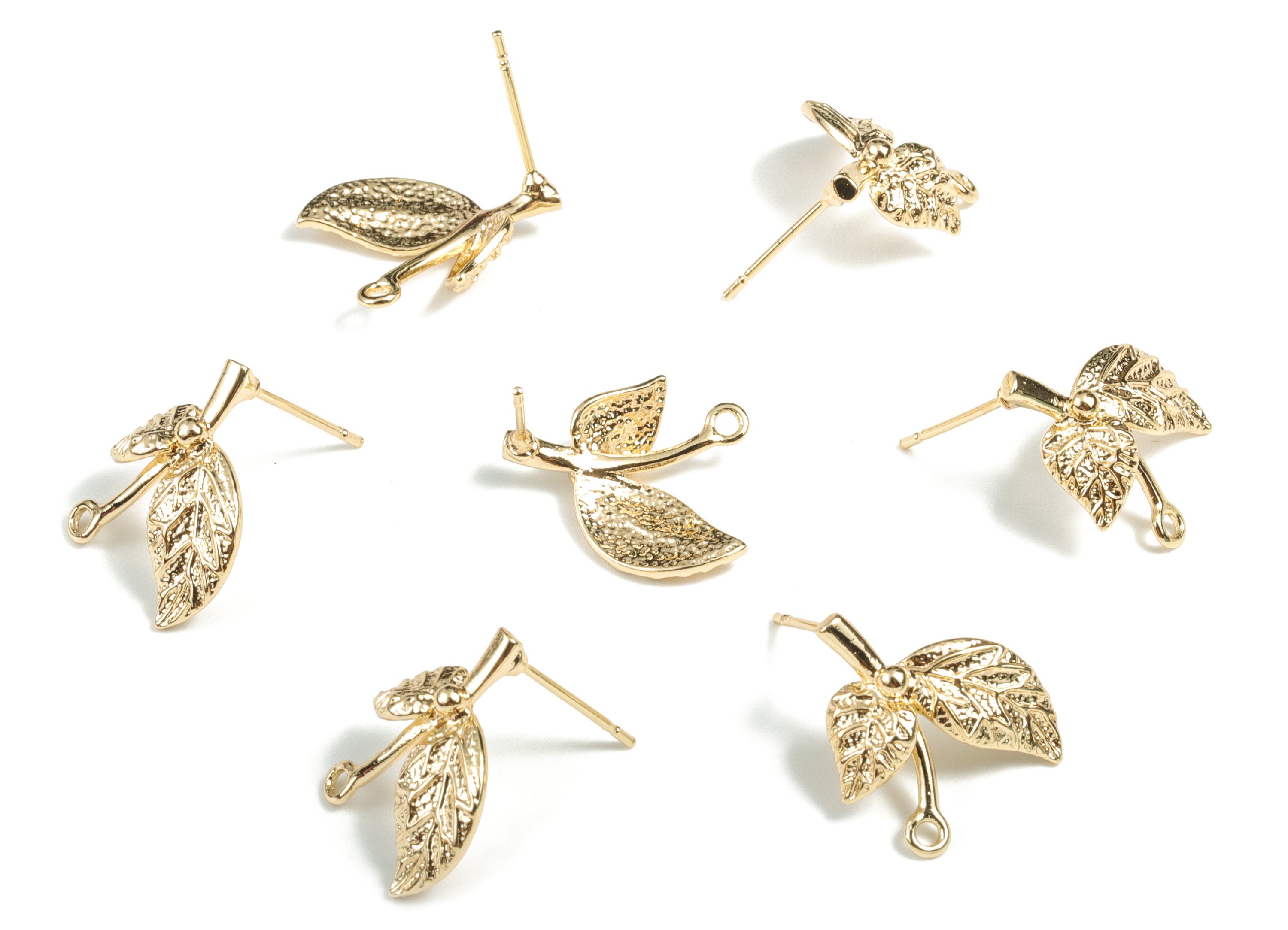 Brass Leaf Earring Stud - Gold Leaf Earring Stud - 18K Real Gold Plated Brass Chain - Jewelry Supplies - 10.42x8.82x8.82mm - RGP2708 - DOMEDBAZAAR