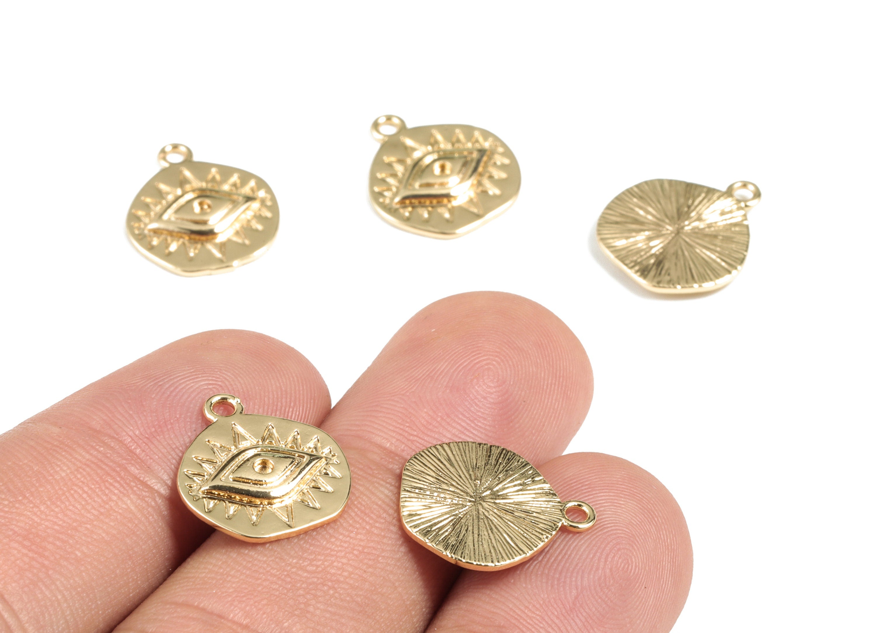 Brass Circle Eye Earring Charms - Gold Sun Eye Pendant - 18K Real Gold Plated Brass - Jewelry Supplies - 15.4x13.31x1.82mm - RGP2709 - DOMEDBAZAAR
