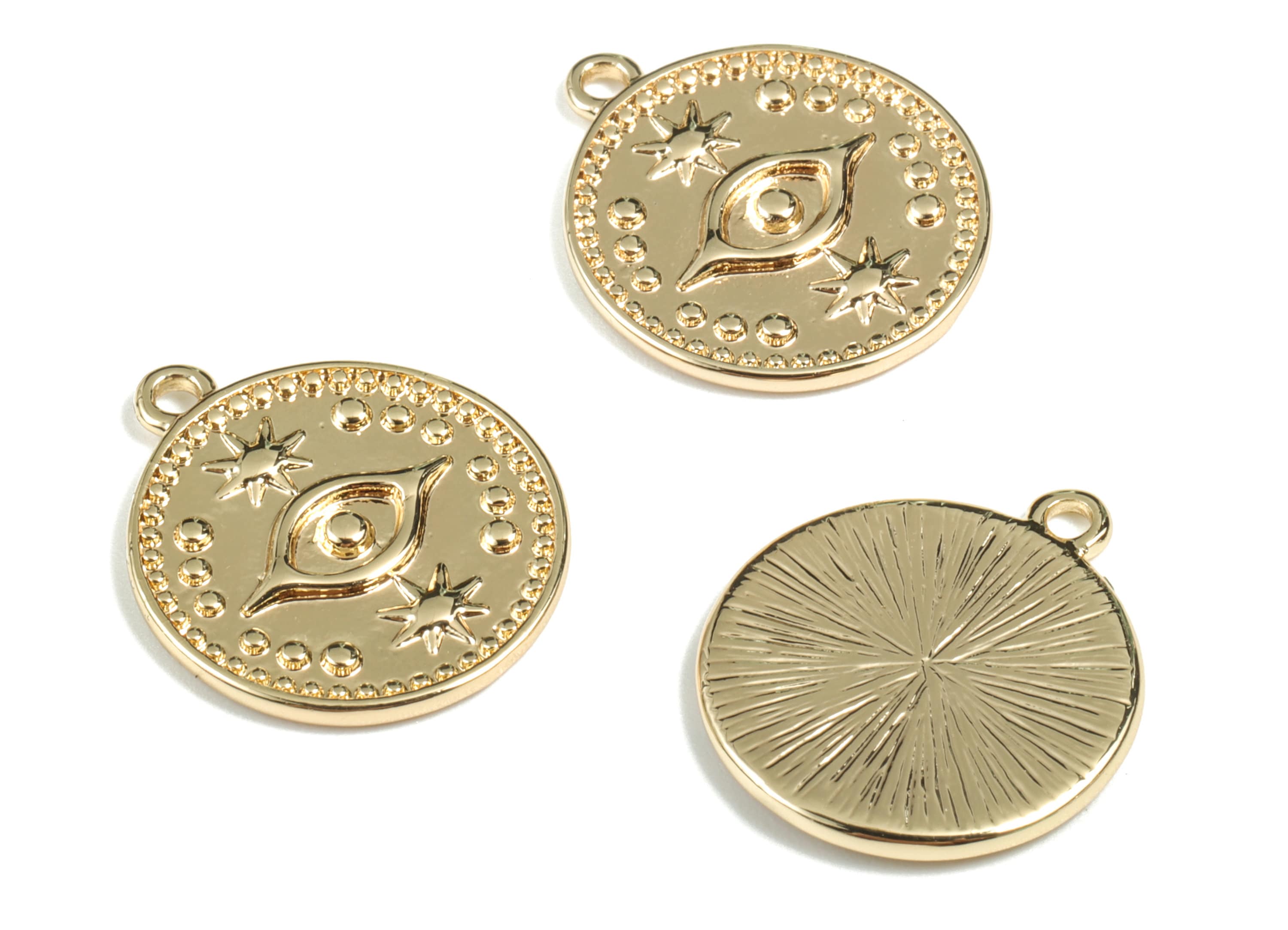 Brass Sun Eye Earring Charms - Gold Star Eye Pendant - 18K Real Gold Plated Brass - Jewellery Supplies - 18.74x16.19x1.68mm - RGP2678 - DOMEDBAZAAR