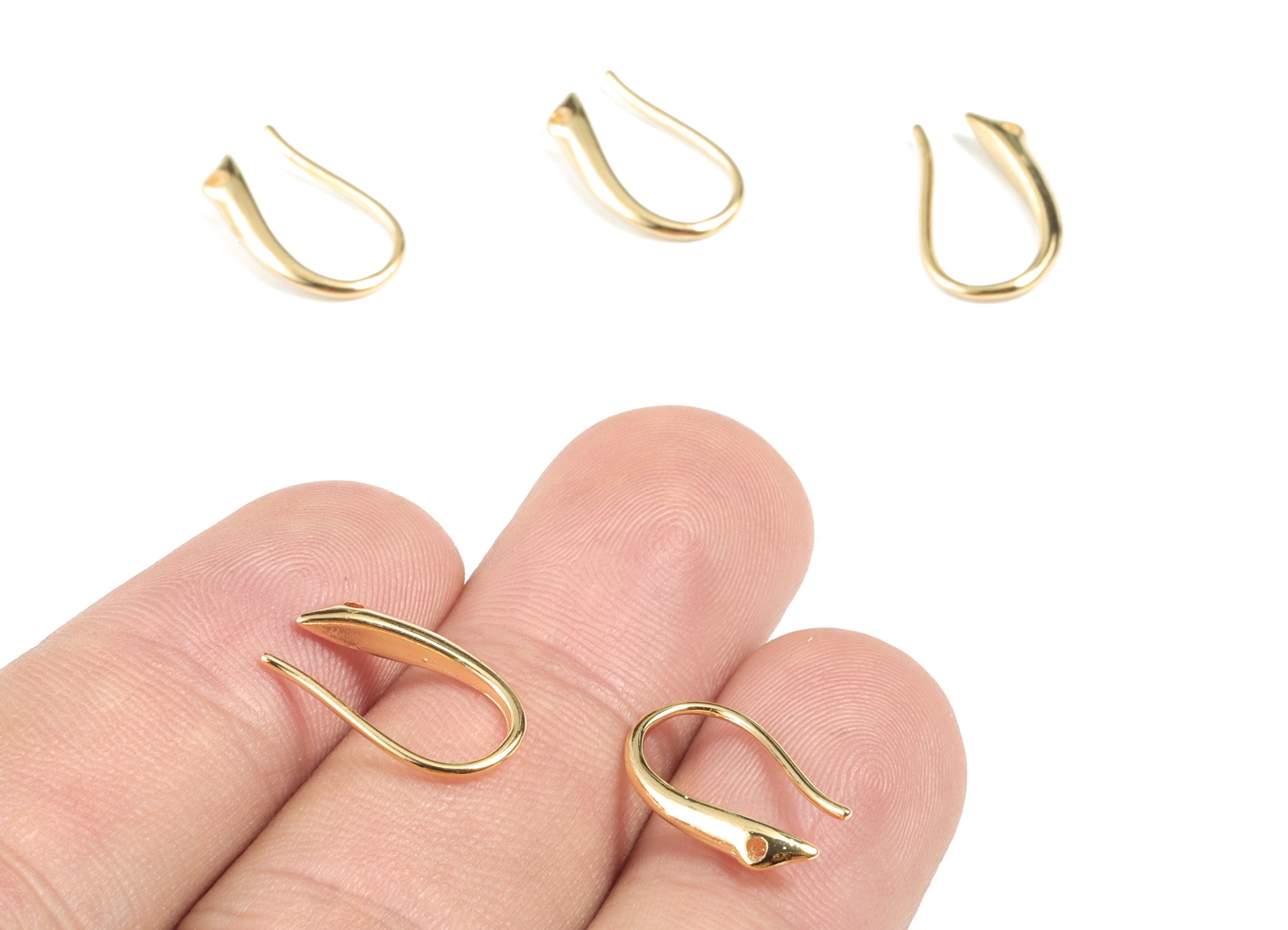 Brass Earring Hooks - 18K Real Gold Plated Brass Earring Wires - Ear Hooks Findings - Jewelry Supplies - 15.41x9.25x2.49mm - RGP2677 - DOMEDBAZAAR
