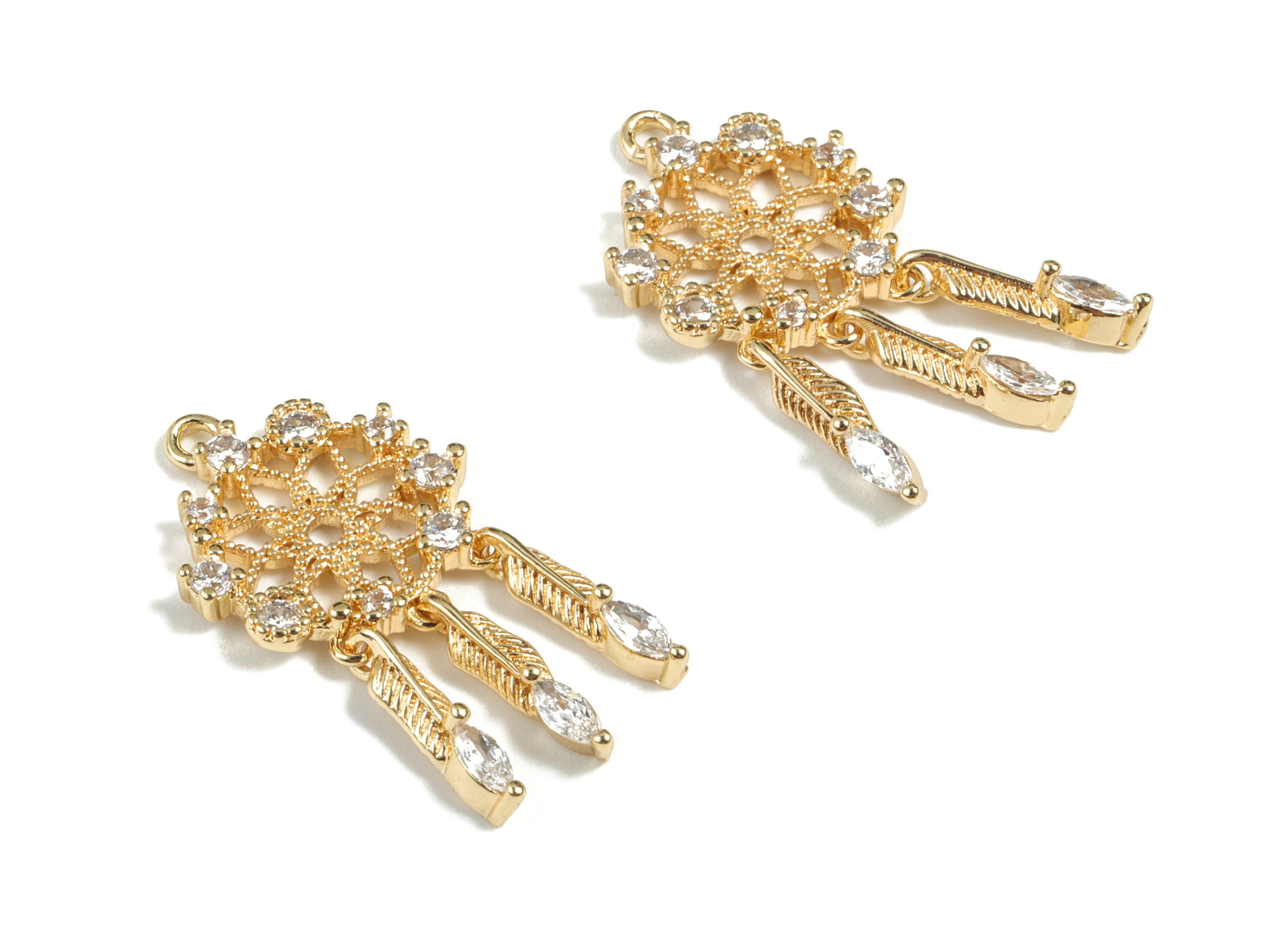 Brass Flower Earring Tassel With Zircons - 18K Real Gold Plated Brass Earring Tassel - Jewelry Supplies - 27.03x13.58x2.33mm - RGP2673 - DOMEDBAZAAR