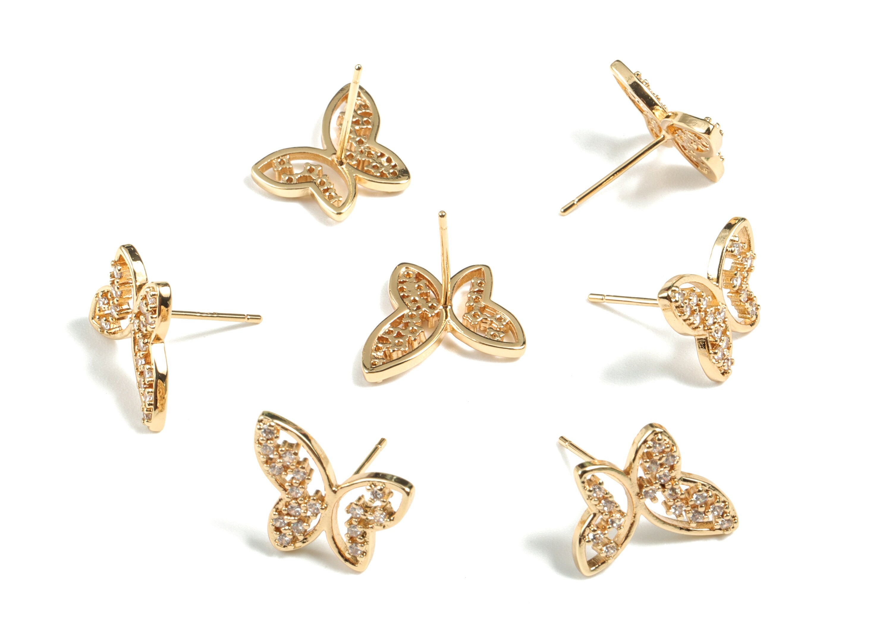 Brass Butterfly Earring Stud - Gold Butterfly Earring Stud - 18K Real Gold Plated Brass - Jewelry Supplies - 13.65x11.85x2.21mm - RGP2670 - DOMEDBAZAAR