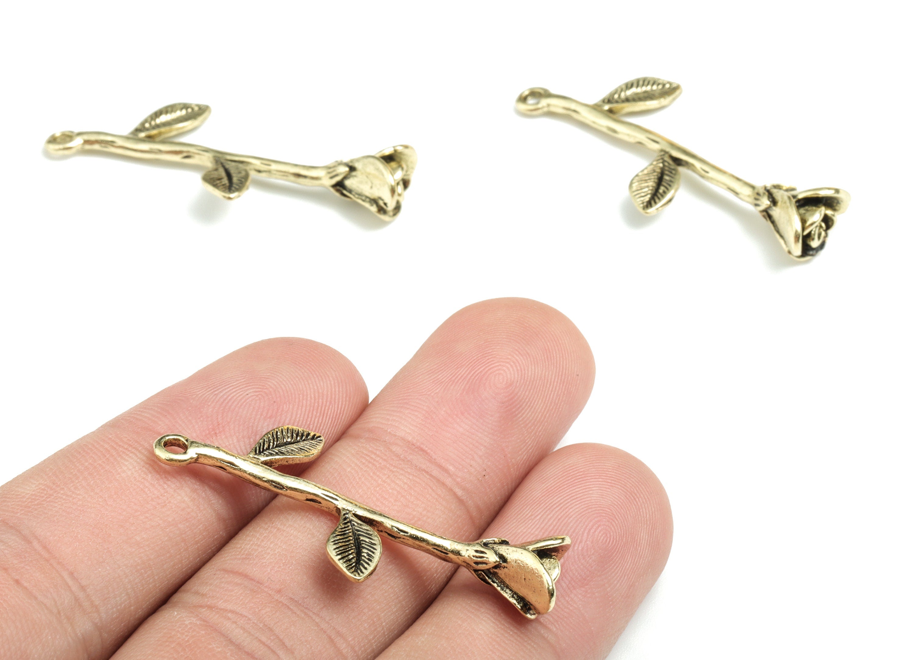 Alloy Rose Earring Charms - Gold Alloy Rose Pendant - Gold Tone Plated Alloy - Jewelry Supplies - 40.23x17.89x7.53mm - ZZ1728 - DOMEDBAZAAR