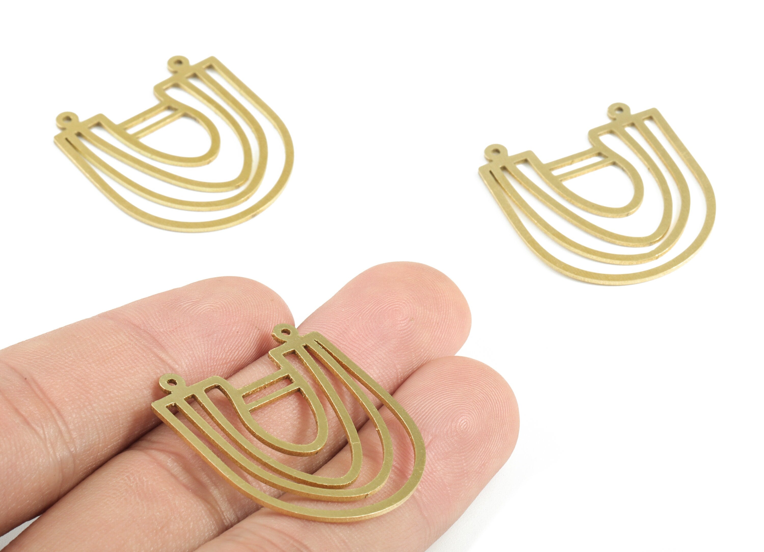 Brass Half Moon Earring Connector - Raw Brass U Semi Circle Pendant - Earring Findings - Jewelry Supplies - 31.79x27.67x0.83mm - PPM2832 - DOMEDBAZAAR
