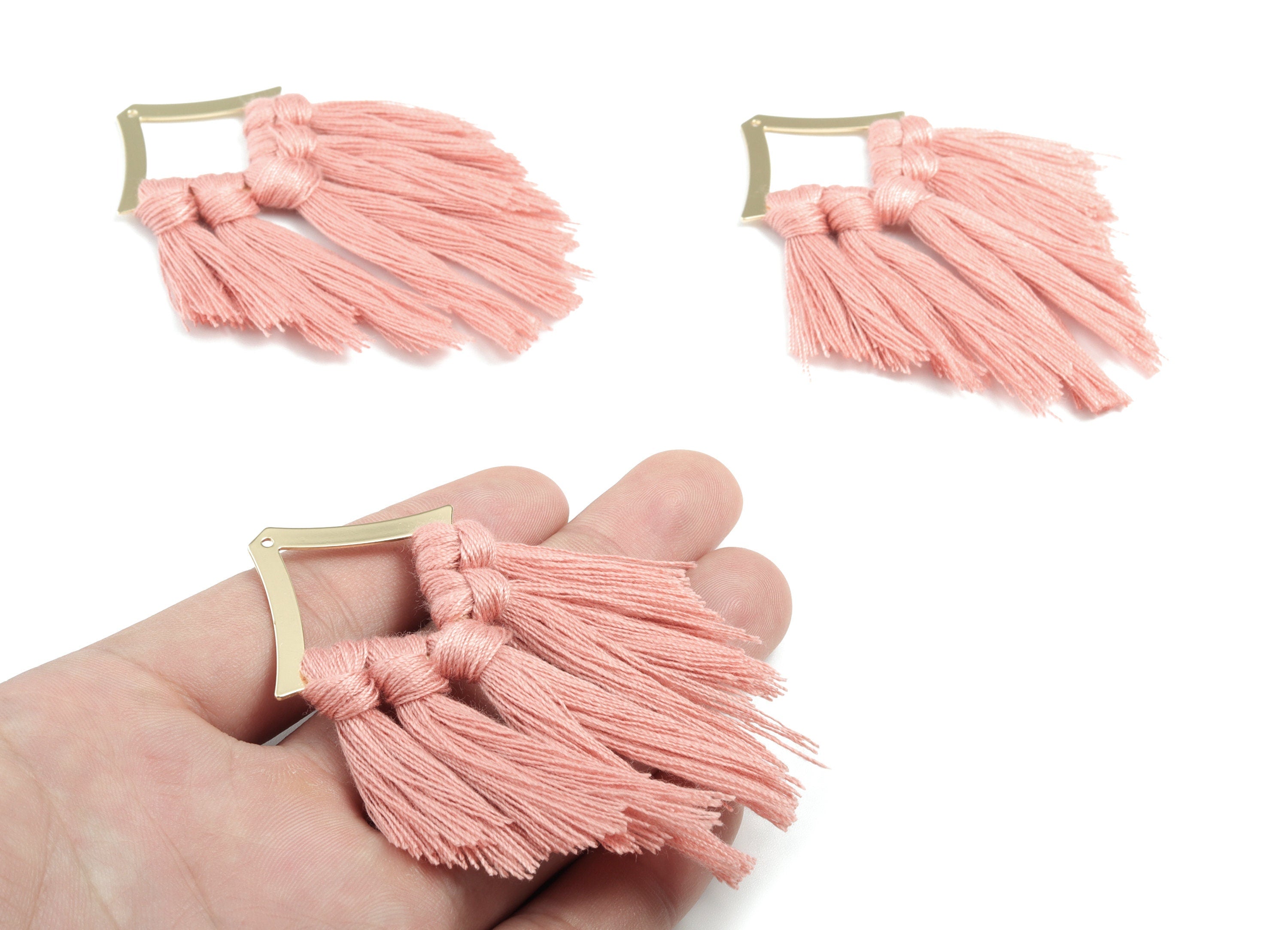 Tassel Earring Charms - Cotton Tassels - Rhombus Gold Brass Earrings - Fringe Tassel - JewelrySupplies - 85.42x40.41x4.56mm - TS1156 - DOMEDBAZAAR