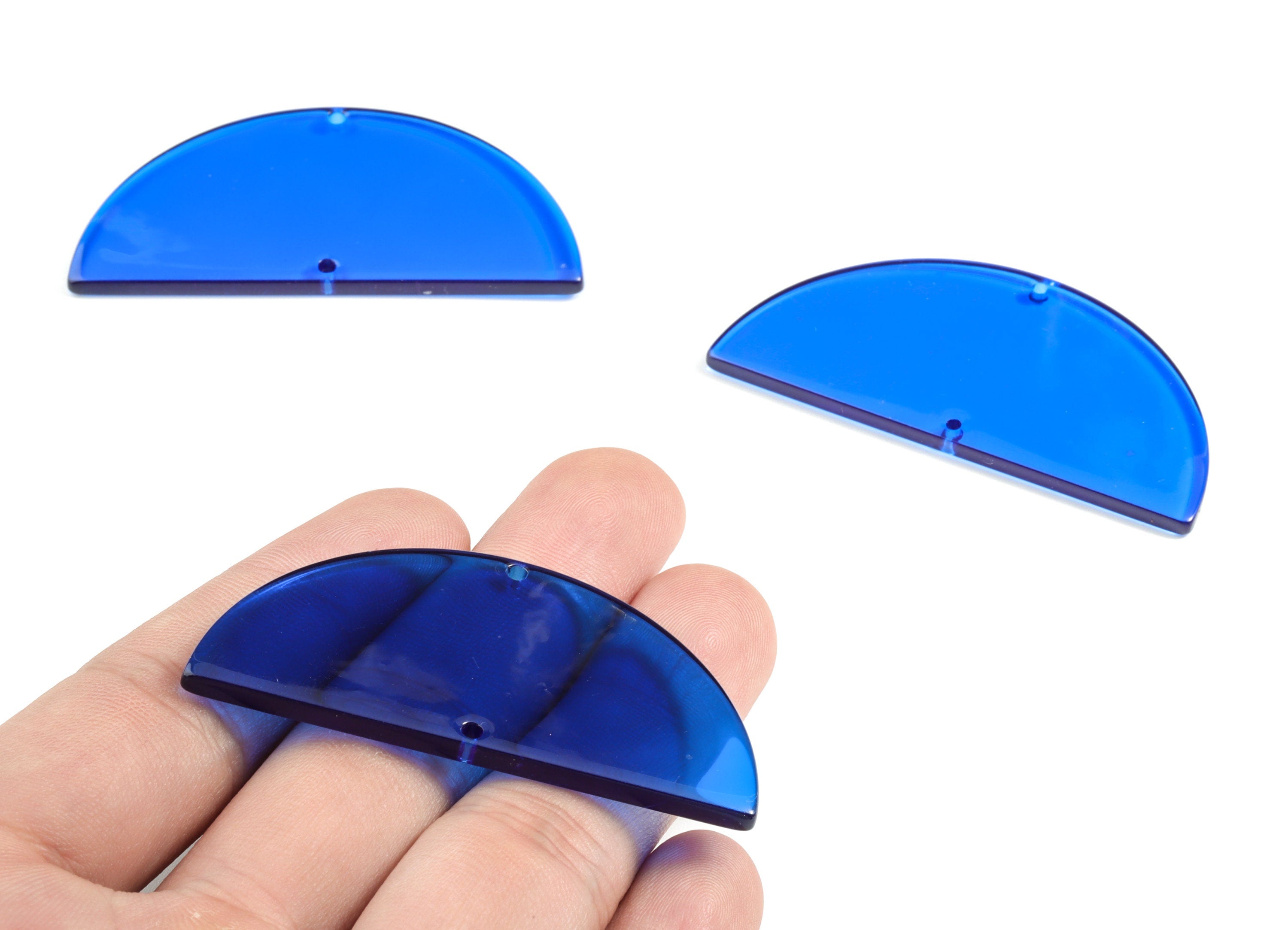 Acrylic Semicircle Connectors - Dark Blue Half Moon Earring Charm - 2 Holes - Color Code:A70 - 57.52x28.74x2.59mm - AC1805-A70 - DOMEDBAZAAR
