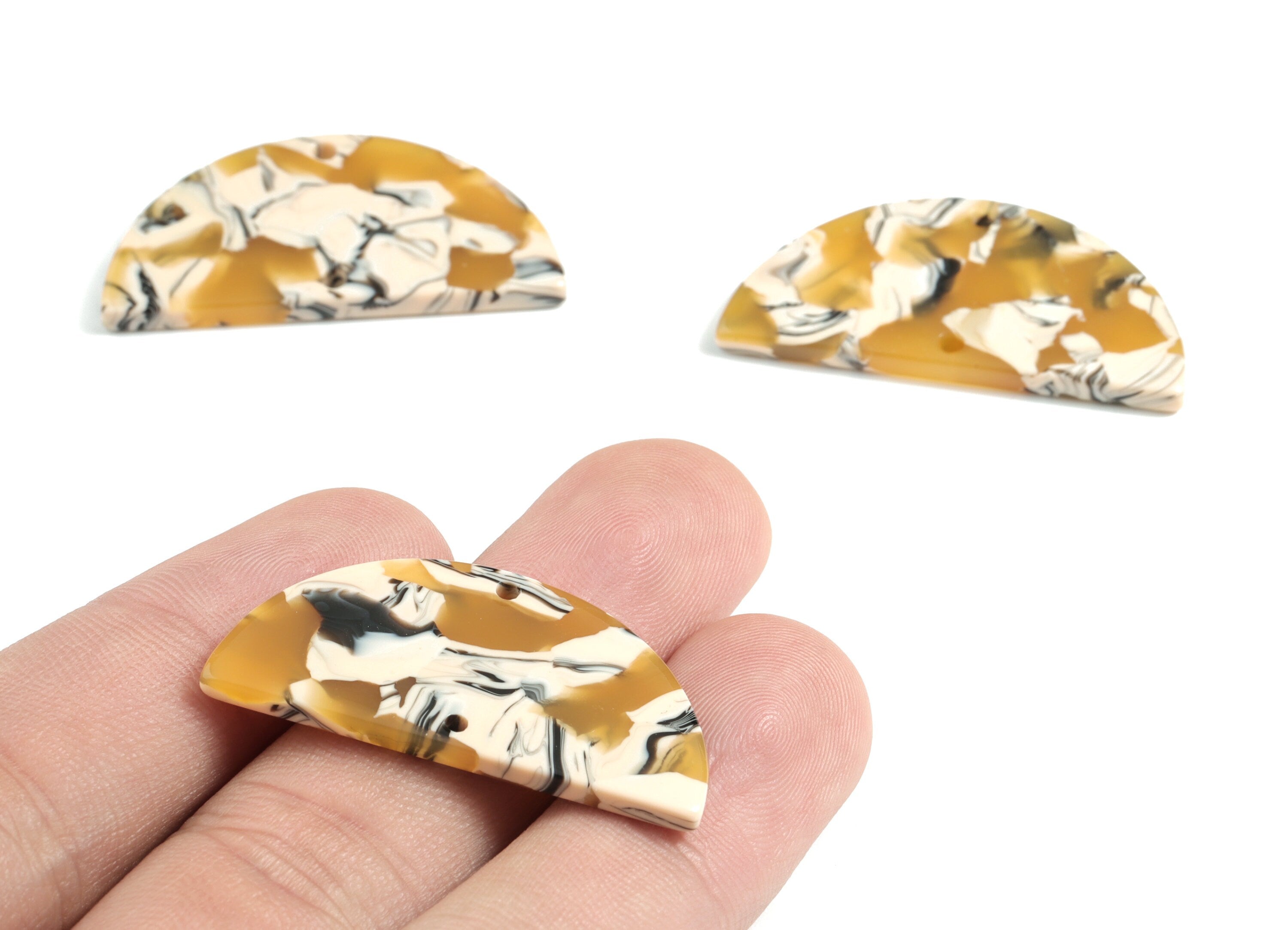 Acetate Semicircle Connectors - Half Moon Earrings Charms - Jewelry Supplies - 2 Holes - Color Code:A14 - 36.22x17.76x2.44mm - AC1794-A14 - DOMEDBAZAAR