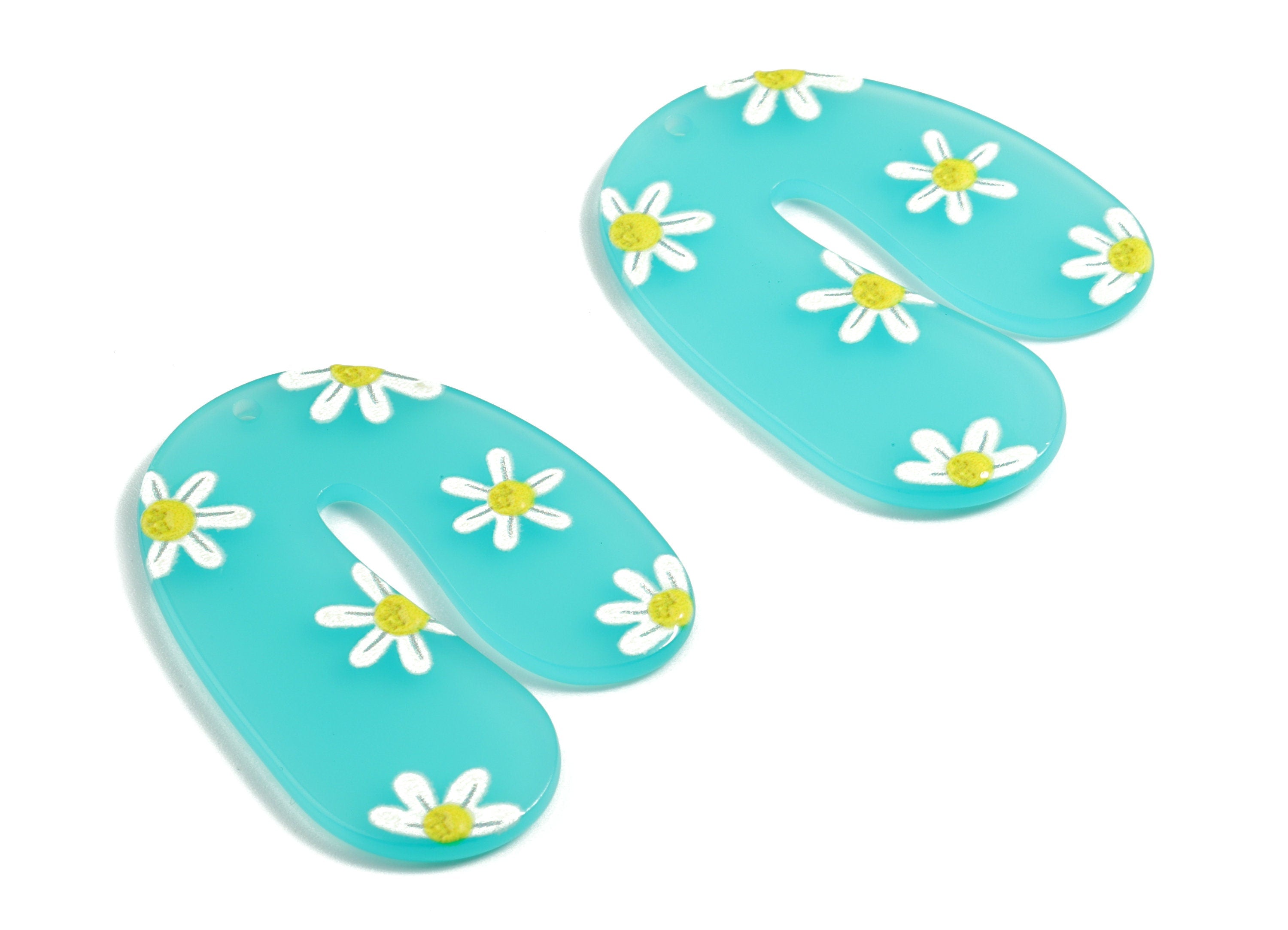 Acrylic U Earring Charms - Acrylic Flower Pattern Earrings - Earring Findings - Jewelry Supplies - 44.94x34.29x2.27mm - AC1970A - DOMEDBAZAAR