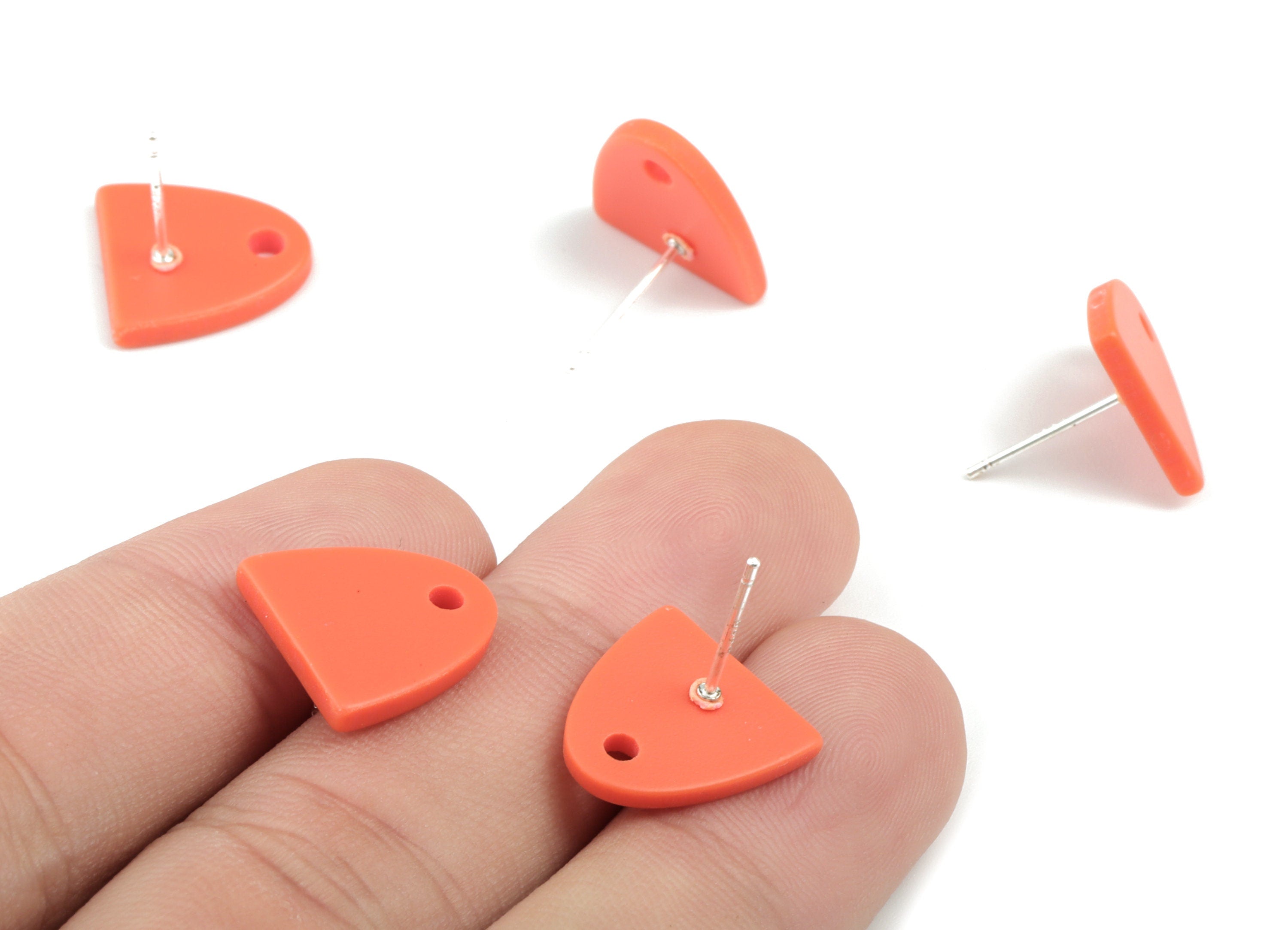 Acrylic Semi Ellipse Earring Stud - Half Ellipse Earring Post With Hole - Earring Post - Jewelry Supplies - 14.4x14.05x2.05mm - AC1959A - DOMEDBAZAAR