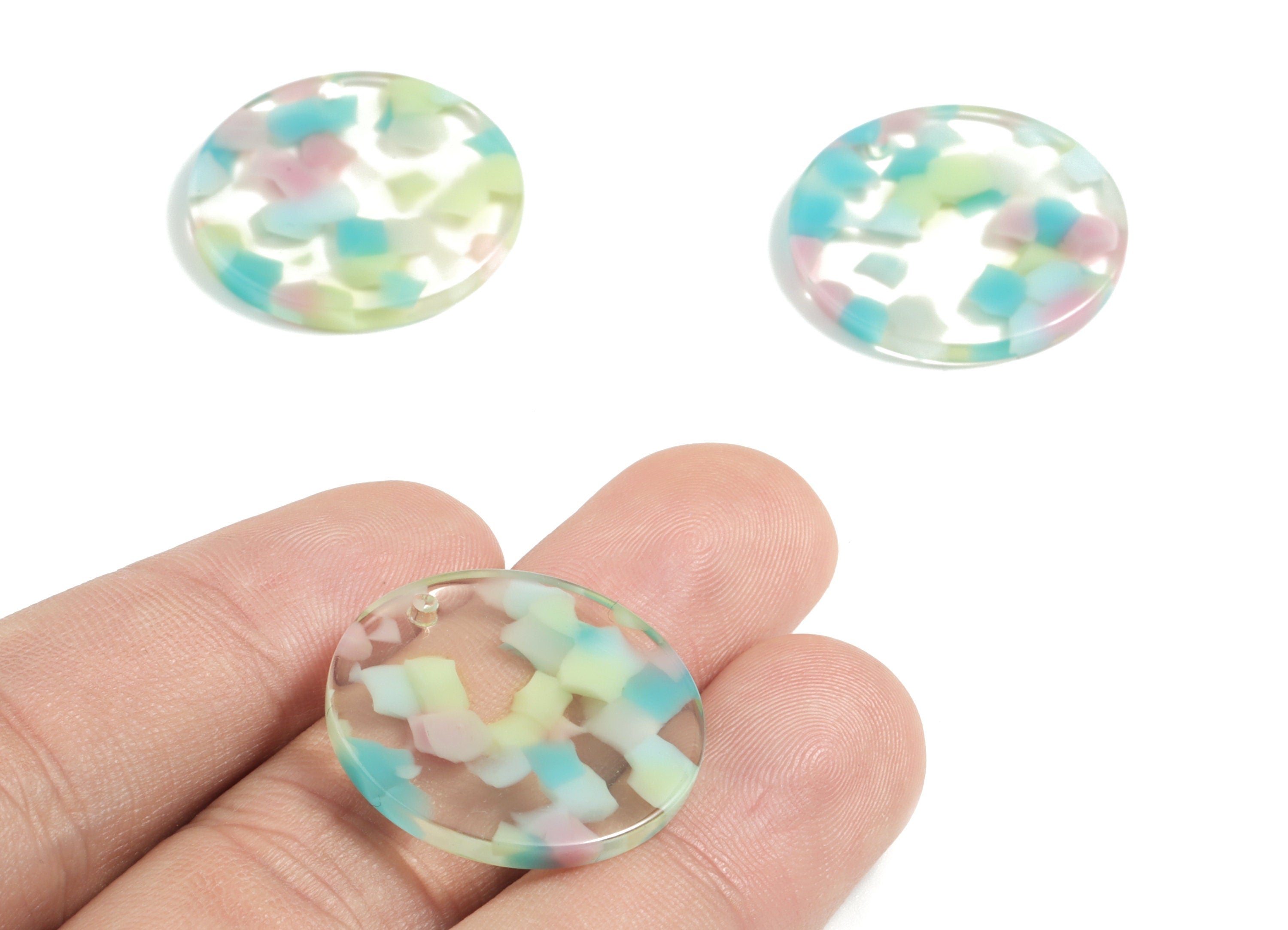 Acetate Round Earring Charms - Acetate Circle Pendant - Jewelry Supplies - Color Code: A222 - 24.85x24.85x2.57mm - AC1313-A222 - DOMEDBAZAAR