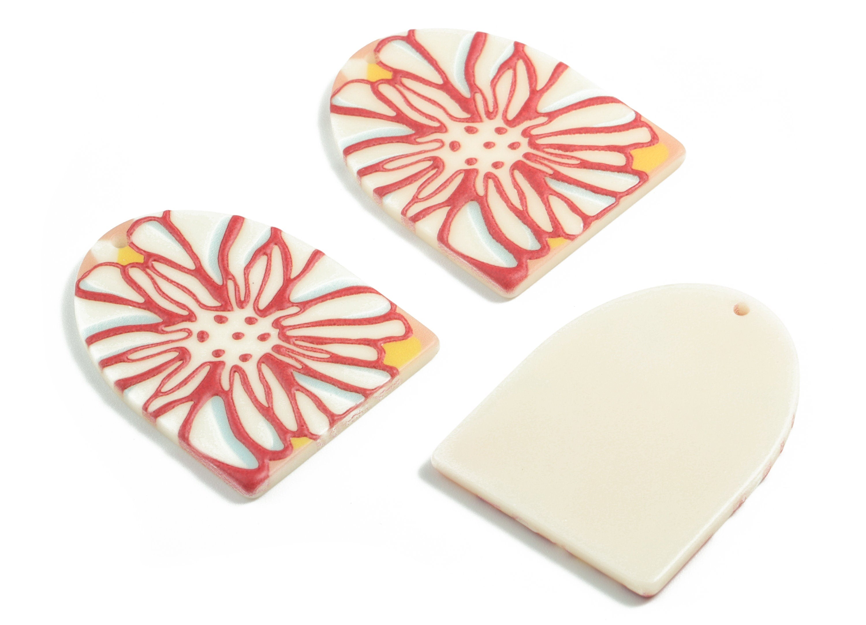 Acrylic Semi Ellipse Earring Charms - Acrylic Flower Pattern D Charm - Earring Findings - Jewelry Supplies - 36.2x27.58x2.23mm - AC1963A - DOMEDBAZAAR