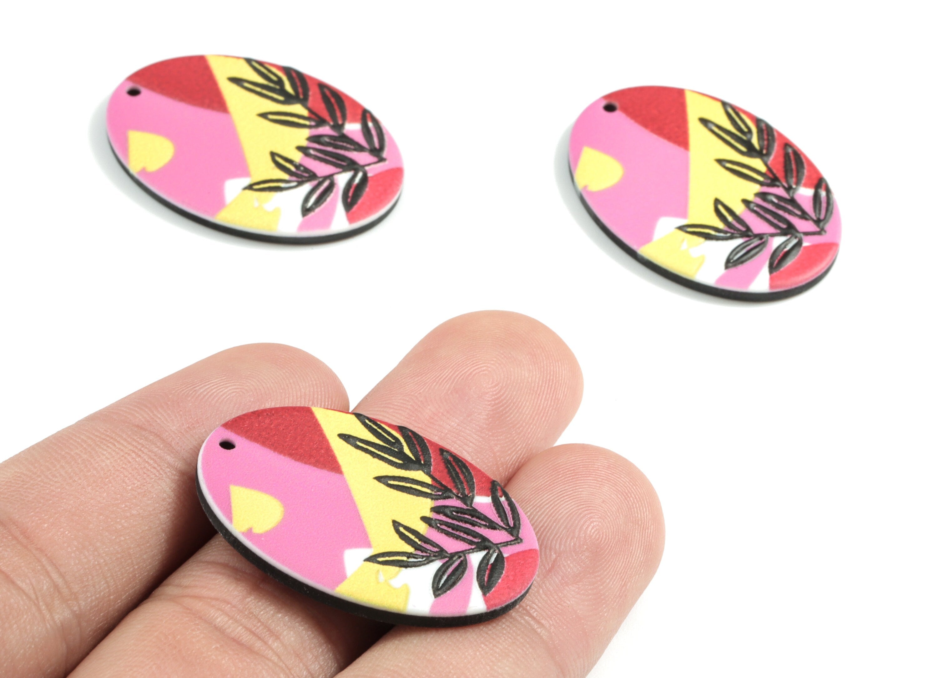 Acrylic Oval Earring Charms - Acrylic Leaf Pattern Oval Charm - Earring Findings - Jewelry Supplies - 24.89x22.56x2.68mm - AC1965A - DOMEDBAZAAR