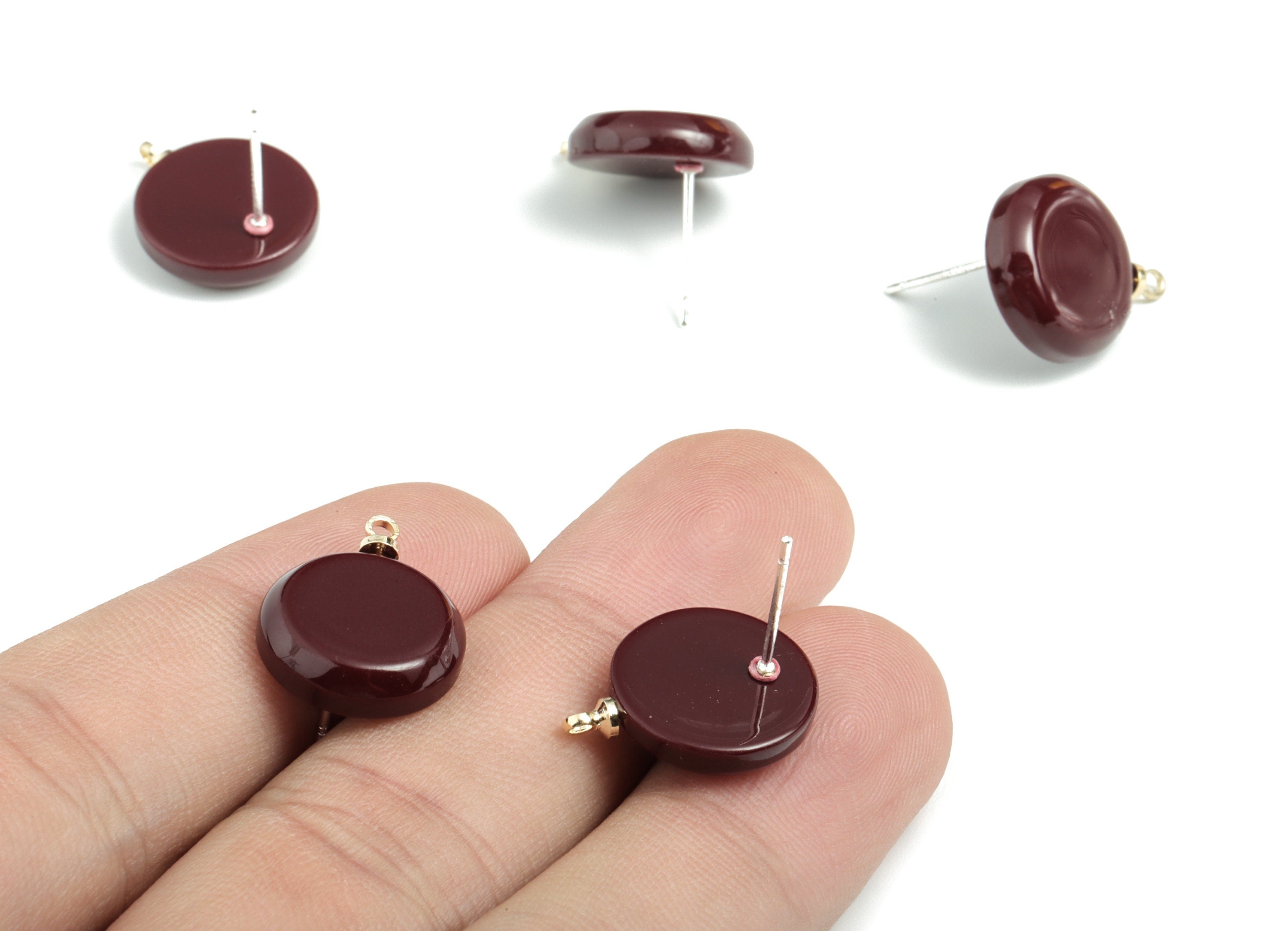 Acrylic Mini Circle Earring Stud - Mini Round Earring Post With Loop - Earring Post - Jewelry Supplies - 17.53x16.45x4.3mm - AC1962D - DOMEDBAZAAR