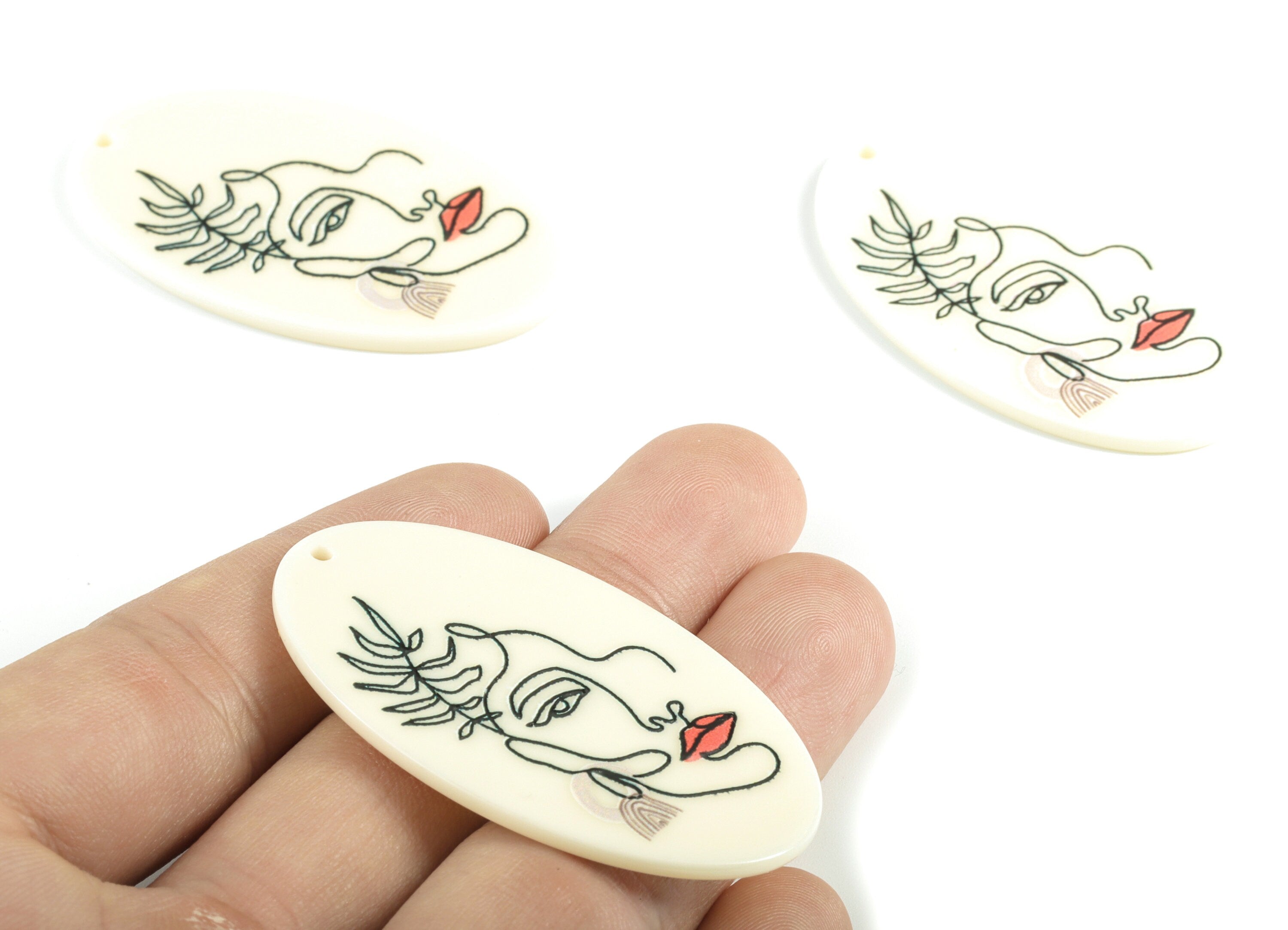 Acrylic Head Earring Charms - Acrylic Oval Face Pendant - Earring Findings - Jewelry Supplies - 52.64x31.89x2.53mm - AC1986 - DOMEDBAZAAR