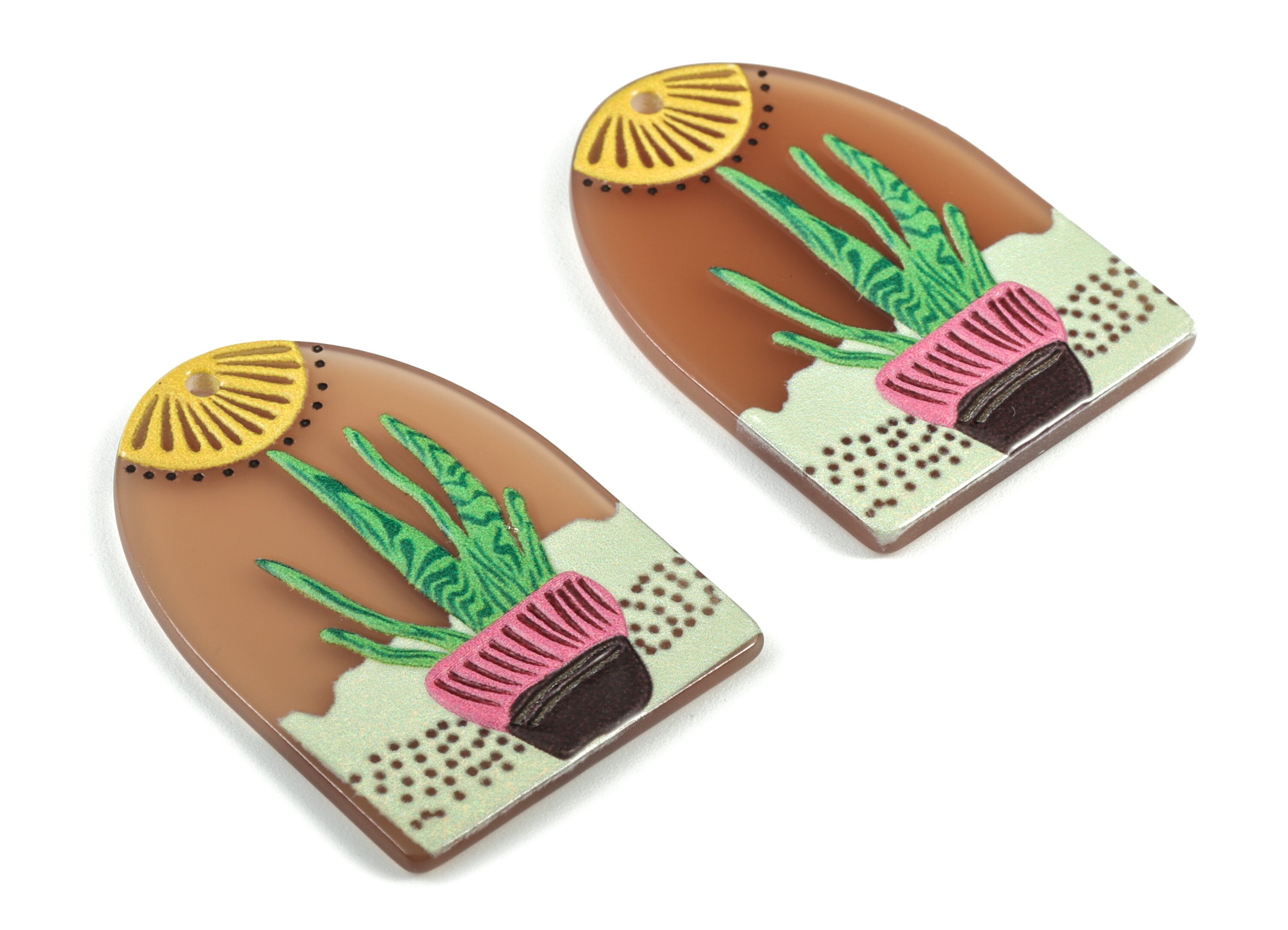 Acrylic Cactus Earring Charms - Acrylic D Pandant - Earring Findings - Jewelry Supplies - 37.72x27.07x2.63mm - AC1991 - DOMEDBAZAAR