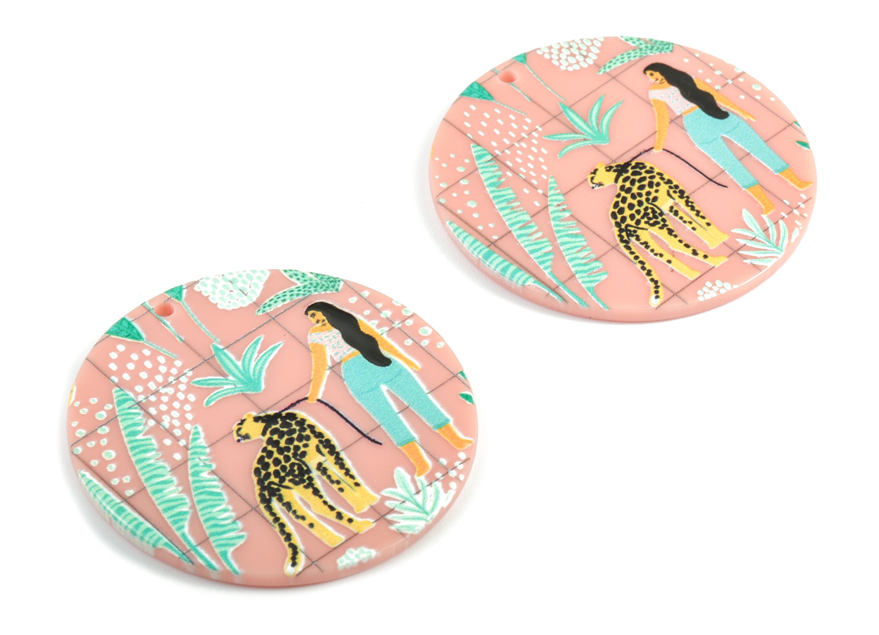 Acrylic Round Earring Charms - Acrylic Leopard Round Pandant - Earring Findings - Jewelry Supplies - 39.92x39.92x2.31mm - AC2005 - DOMEDBAZAAR