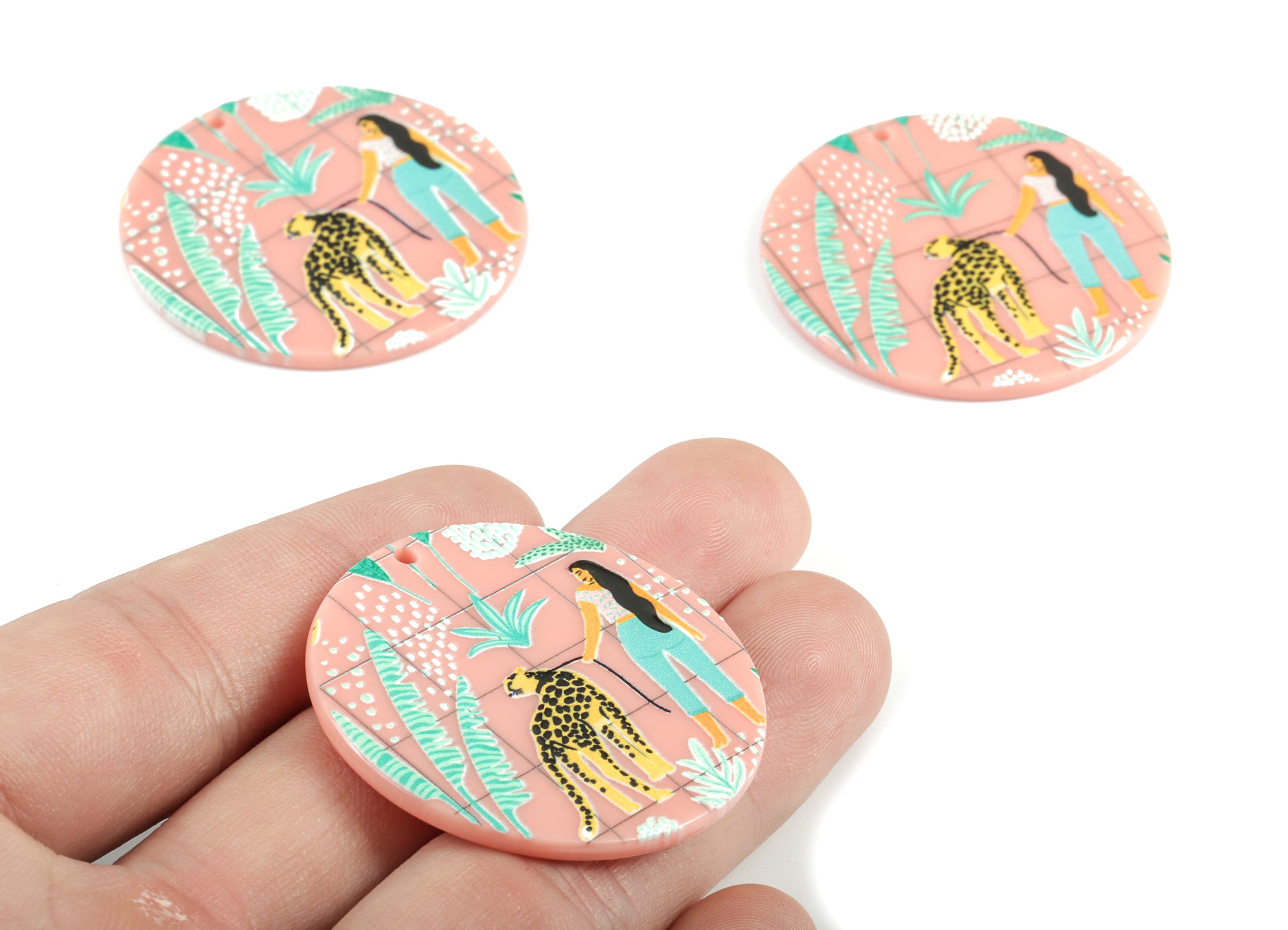 Acrylic Round Earring Charms - Acrylic Leopard Round Pandant - Earring Findings - Jewelry Supplies - 39.92x39.92x2.31mm - AC2005 - DOMEDBAZAAR