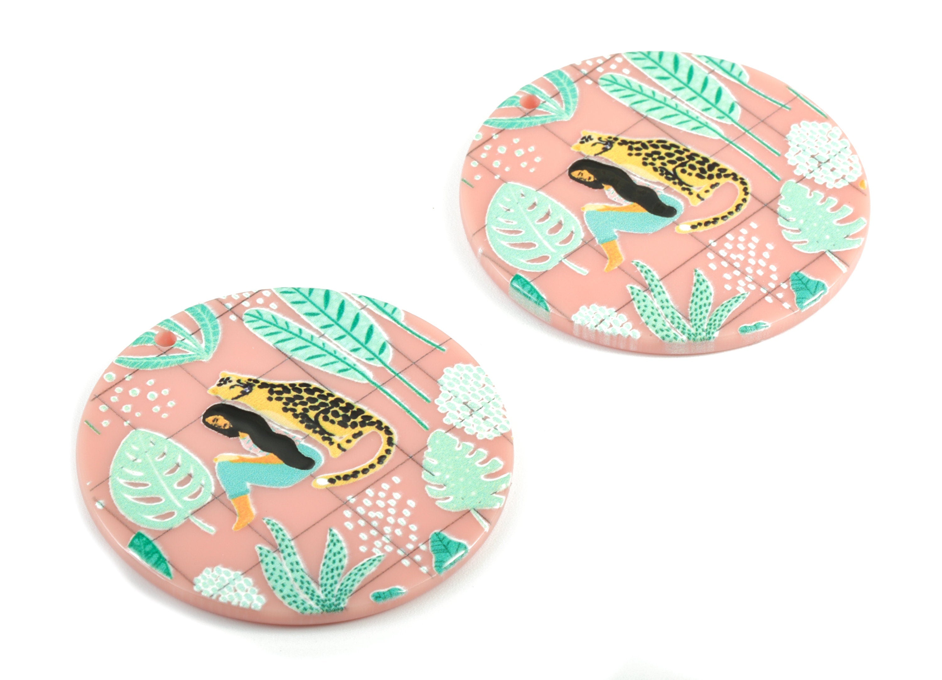 Acrylic Round Earring Charms - Acrylic Leopard Round Pandant - Earring Findings - Jewelry Supplies - 39.86x39.86x2.53mm - AC2010 - DOMEDBAZAAR