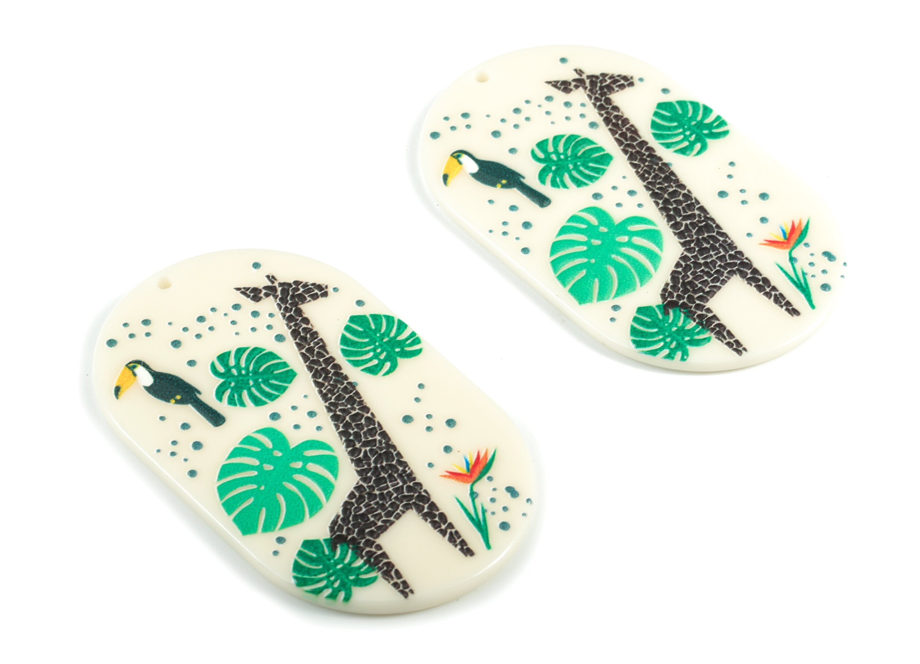 Acrylic Giraffe Bird Earring Charms - Acrylic Oval Giraffe Pandant - Earring Findings - Jewelry Supplies - 50.37x30.86x2.41mm - AC2009 - DOMEDBAZAAR
