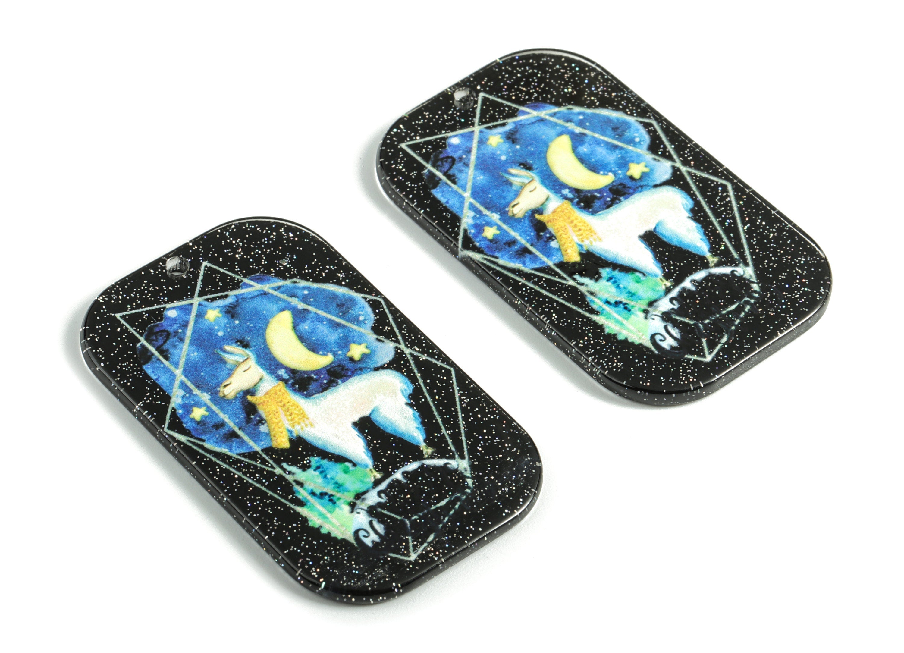 Acrylic Oval Earring Charms - Acrylic Moon Star Donkey Pandant - Earring Findings - Jewelry Supplies - 49.85x30.43x2.9mm - AC1985 - DOMEDBAZAAR
