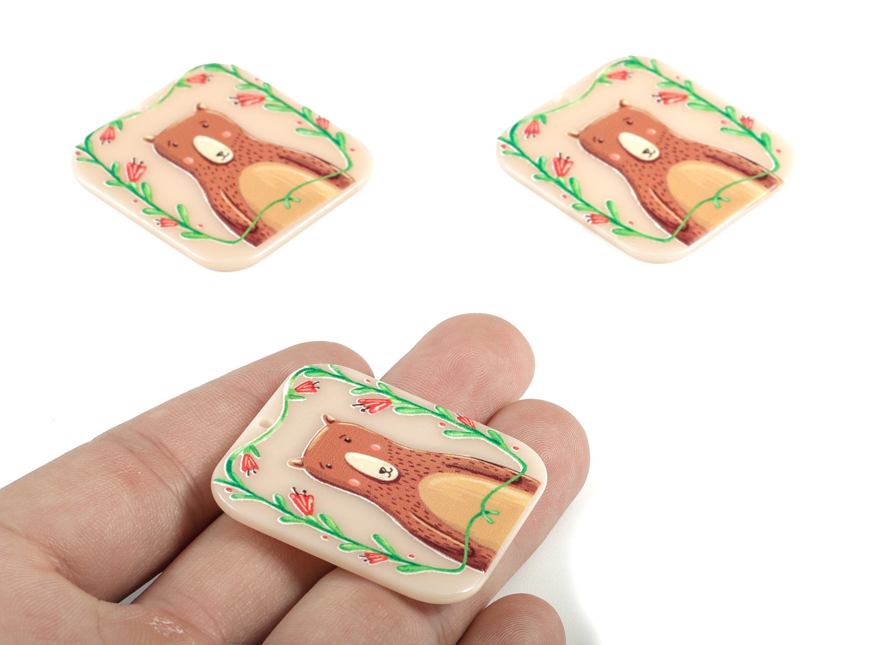 Acrylic Bear Earring Charms - Acrylic Square Bear Pandant - Earring Findings - Jewelry Supplies - 39.78x37.56x1.78mm - AC1989 - DOMEDBAZAAR