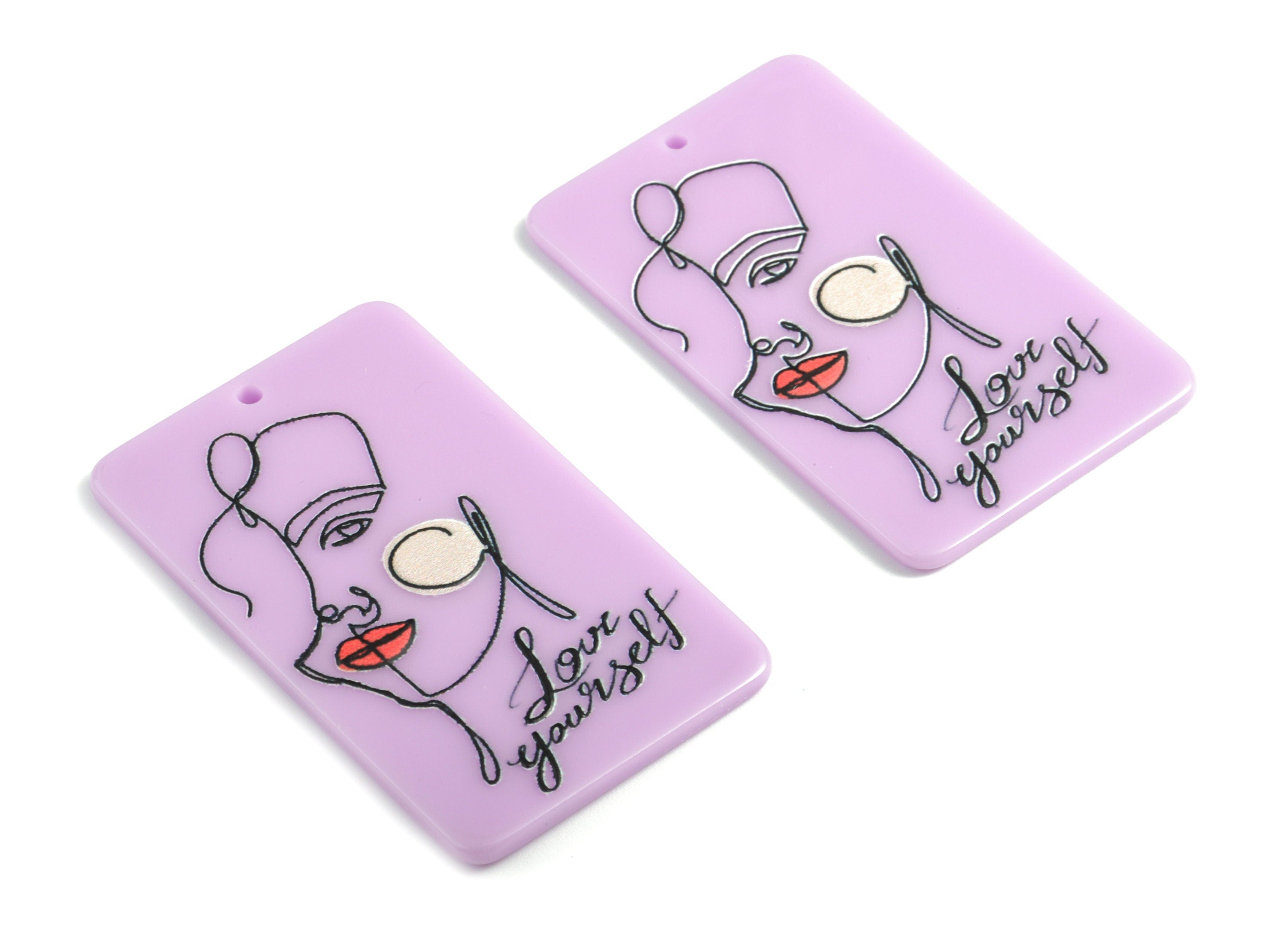 Acrylic Purple Face Earring Charms - Acrylic Woman Pandant - Earring Findings - Jewelry Supplies - 49.83x30.77x2.44mm - AC2011 - DOMEDBAZAAR