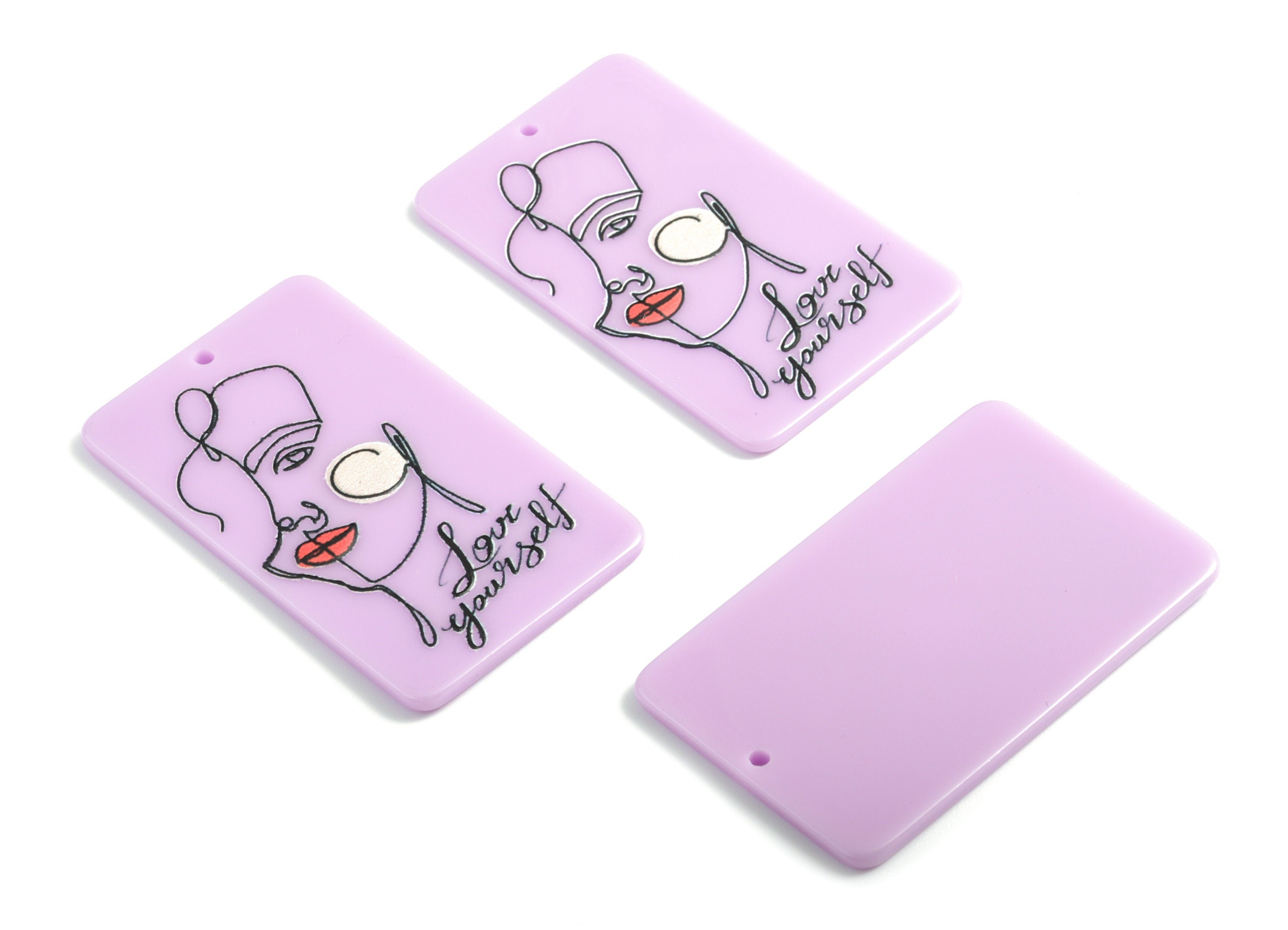 Acrylic Purple Face Earring Charms - Acrylic Woman Pandant - Earring Findings - Jewelry Supplies - 49.83x30.77x2.44mm - AC2011 - DOMEDBAZAAR