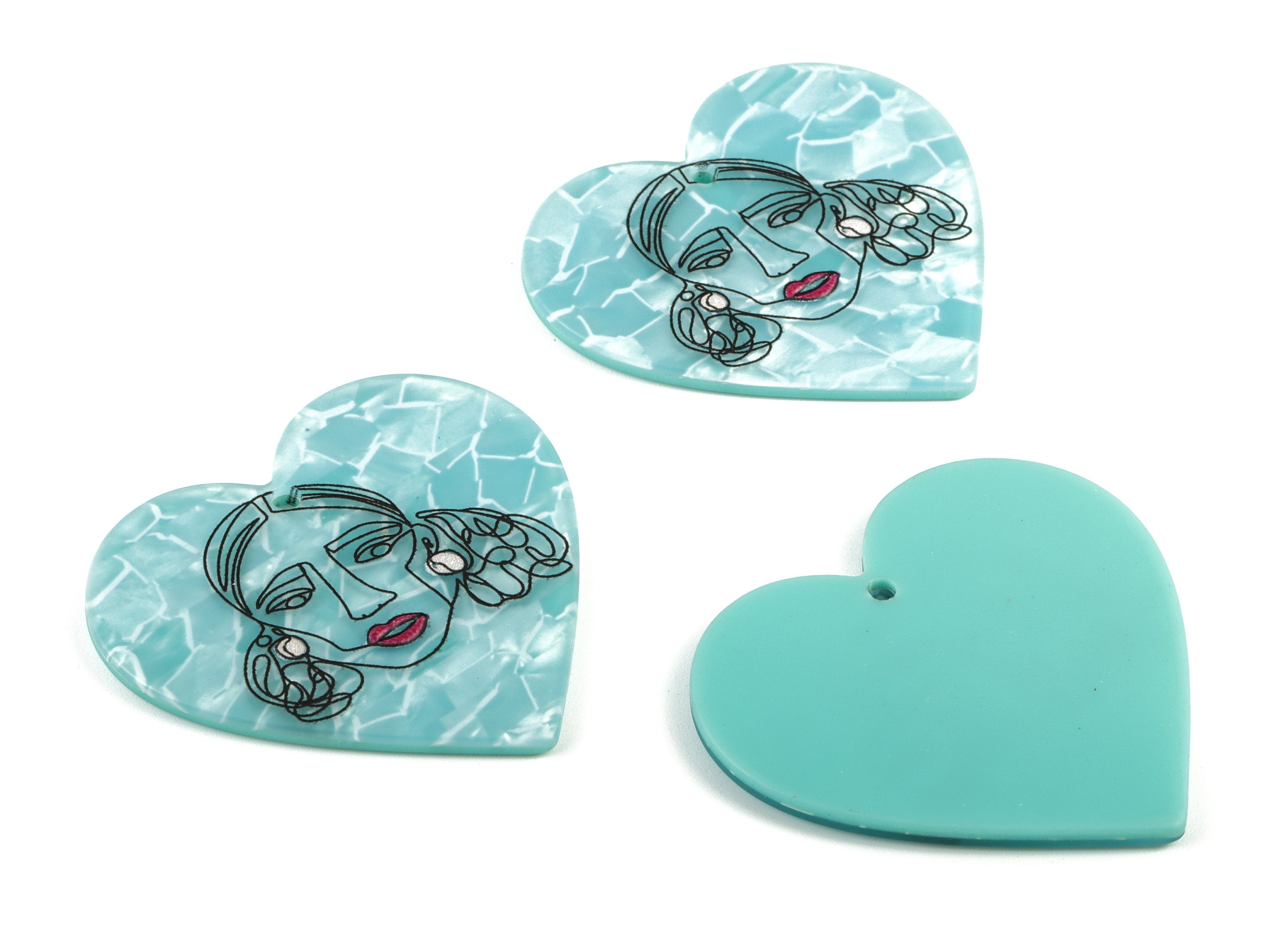 Acrylic Woman Face Heart Earring Charms - Acrylic Heart Pandant - Earring Findings - Jewelry Supplies - 47.77x44.68x2.51mm - AC1999 - DOMEDBAZAAR