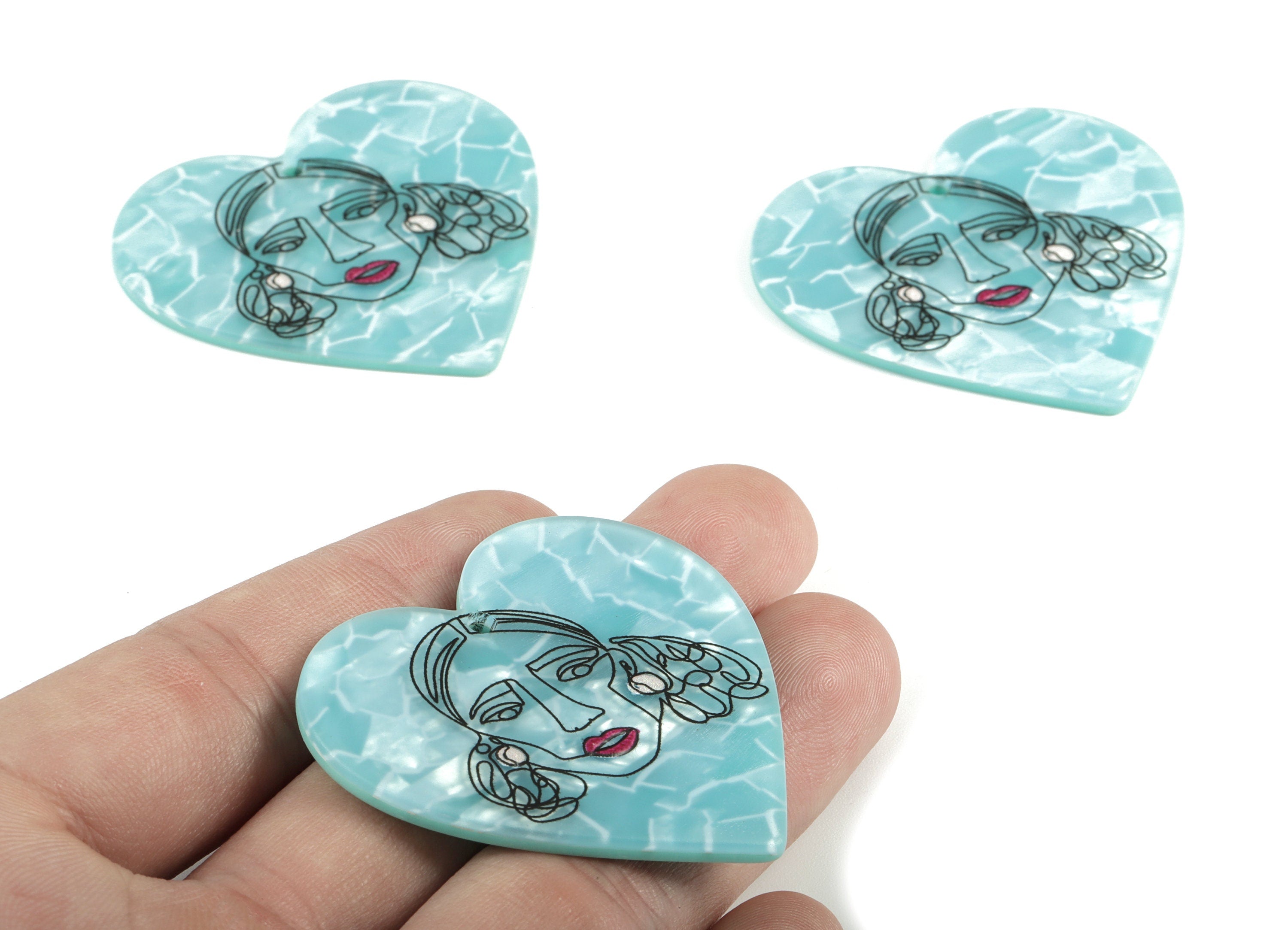 Acrylic Woman Face Heart Earring Charms - Acrylic Heart Pandant - Earring Findings - Jewelry Supplies - 47.77x44.68x2.51mm - AC1999 - DOMEDBAZAAR