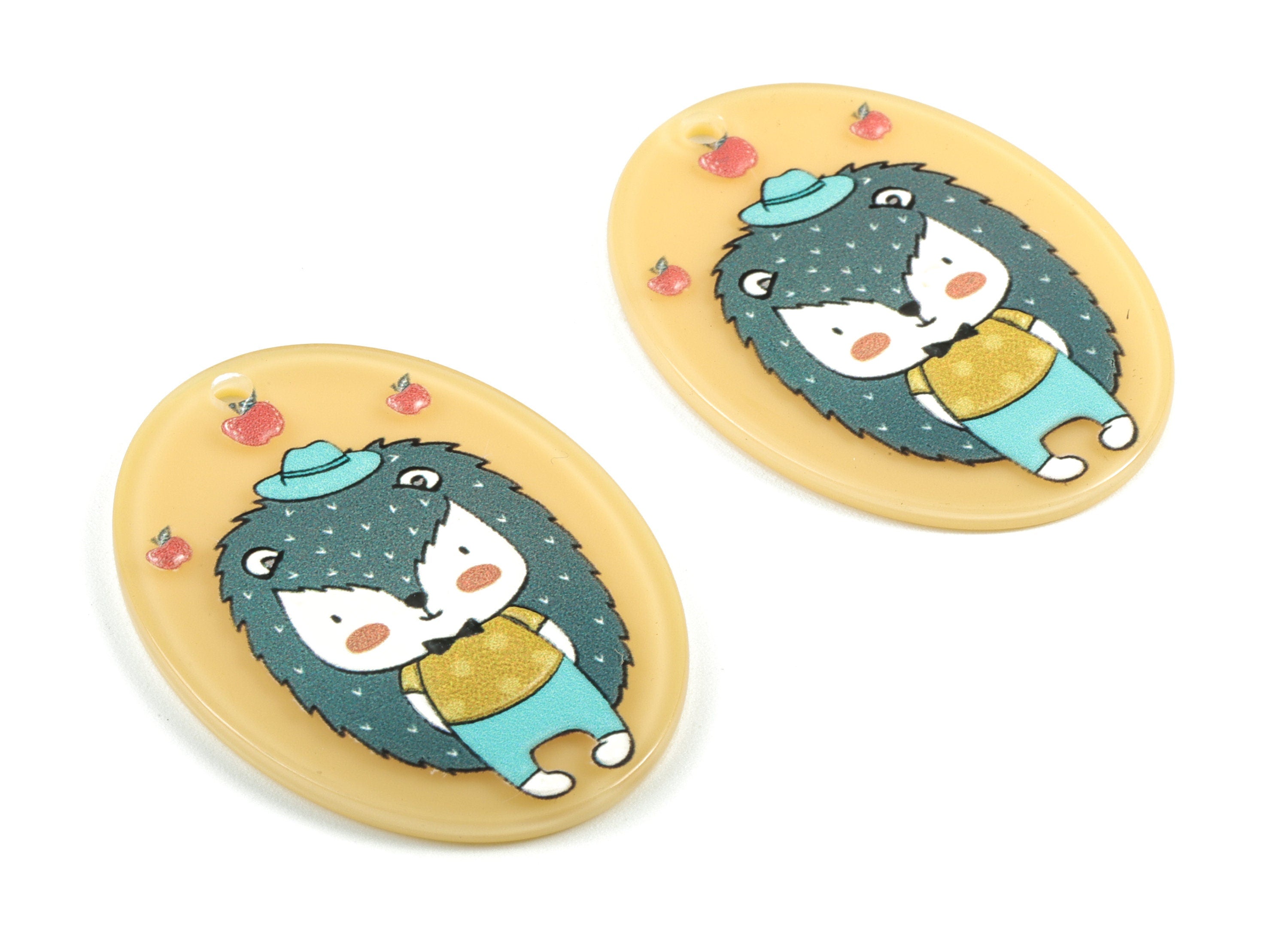 Acrylic Oval Earring Charms - Acrylic Fox Oval Pandant - Earring Findings - Jewelry Supplies - 42.89x32.07x2.19mm - AC2000 - DOMEDBAZAAR