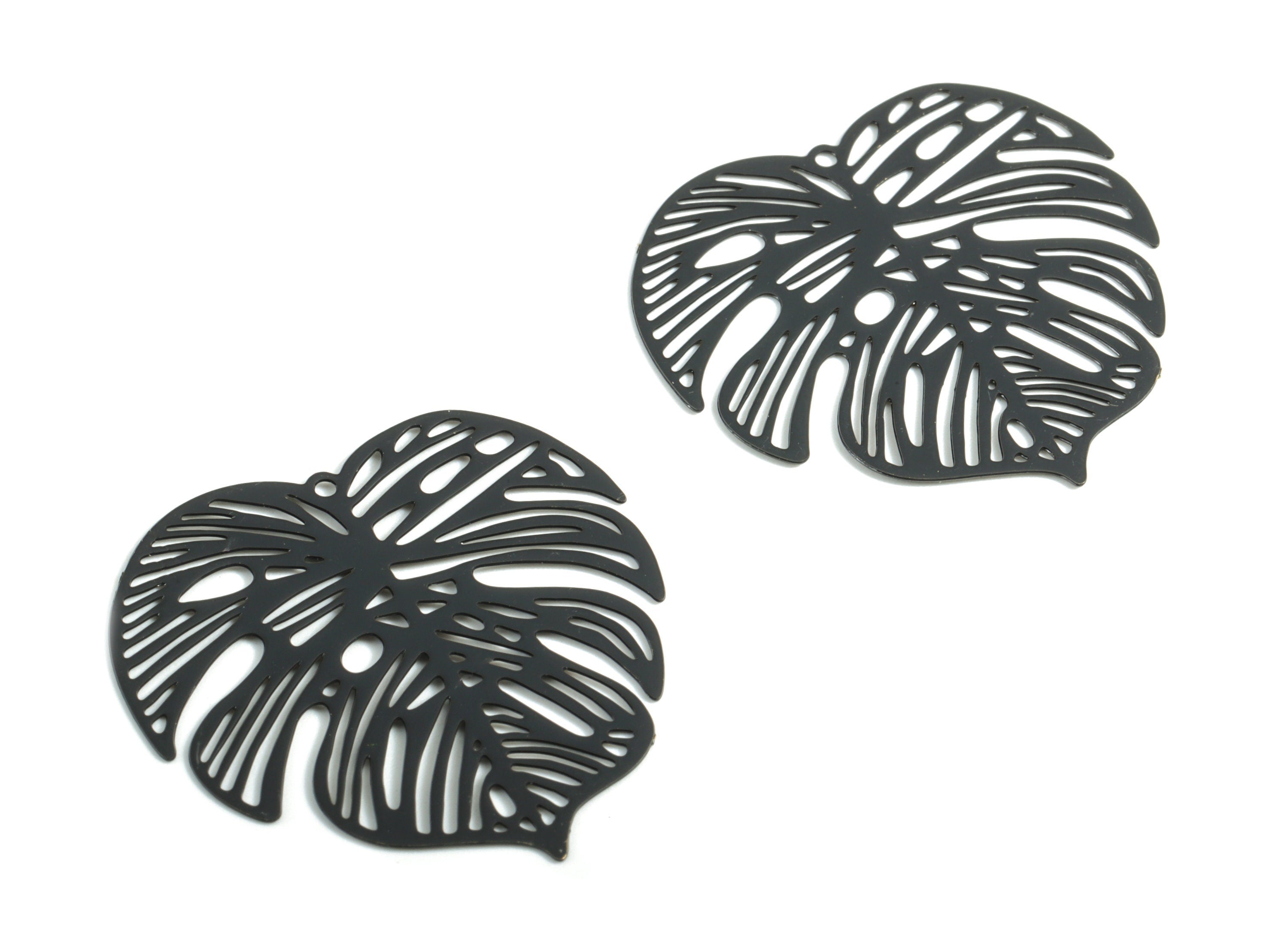 Luminous Black Monstera Pendant - Brass Monstera Charm For Necklace - Earring Supplies - Color Code: T2 - 32.16x32.06x0.37mm - JJB5106-T2 - DOMEDBAZAAR