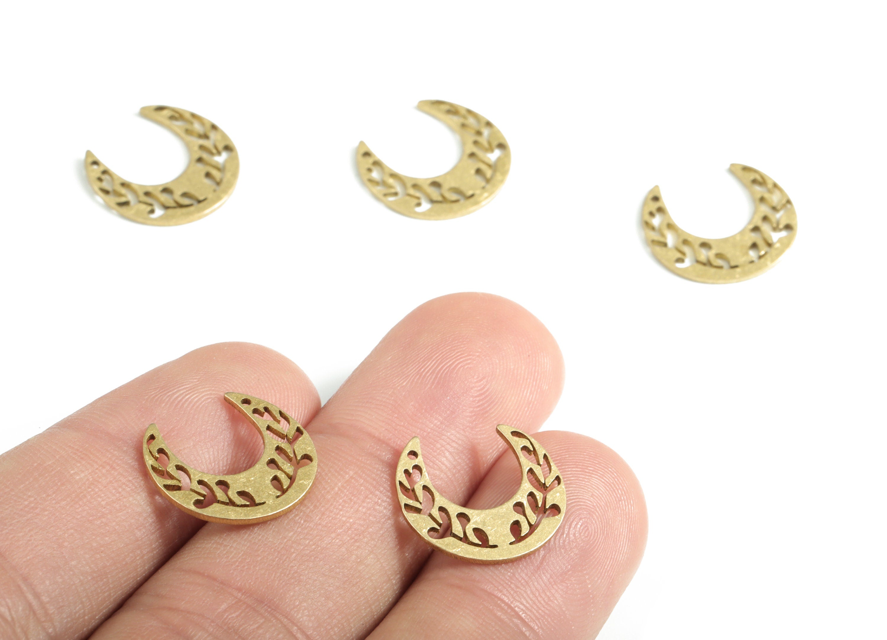 Brass Crescent Earring Charms - Raw Brass Moon Pendant - Earrings Finding - Jewelry Supplies - 15x14.33x0.84mm - PPM2950 - DOMEDBAZAAR
