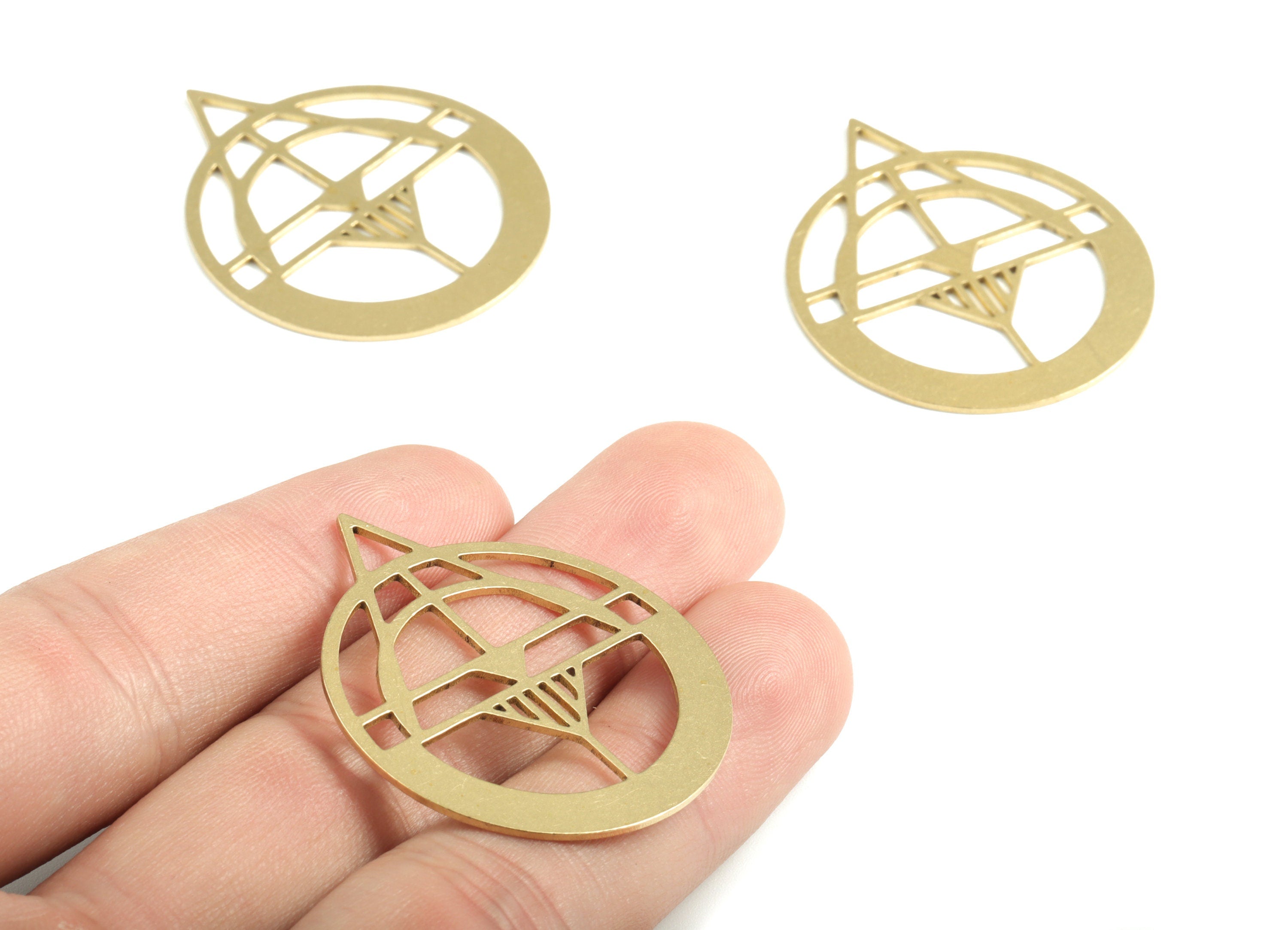 Brass Triangle Round Earring Charms - Raw Brass Geometric Pendant - Earrings Finding - Jewelry Supplies - 39.82x33.43x0.82mm - PPM2875 - DOMEDBAZAAR
