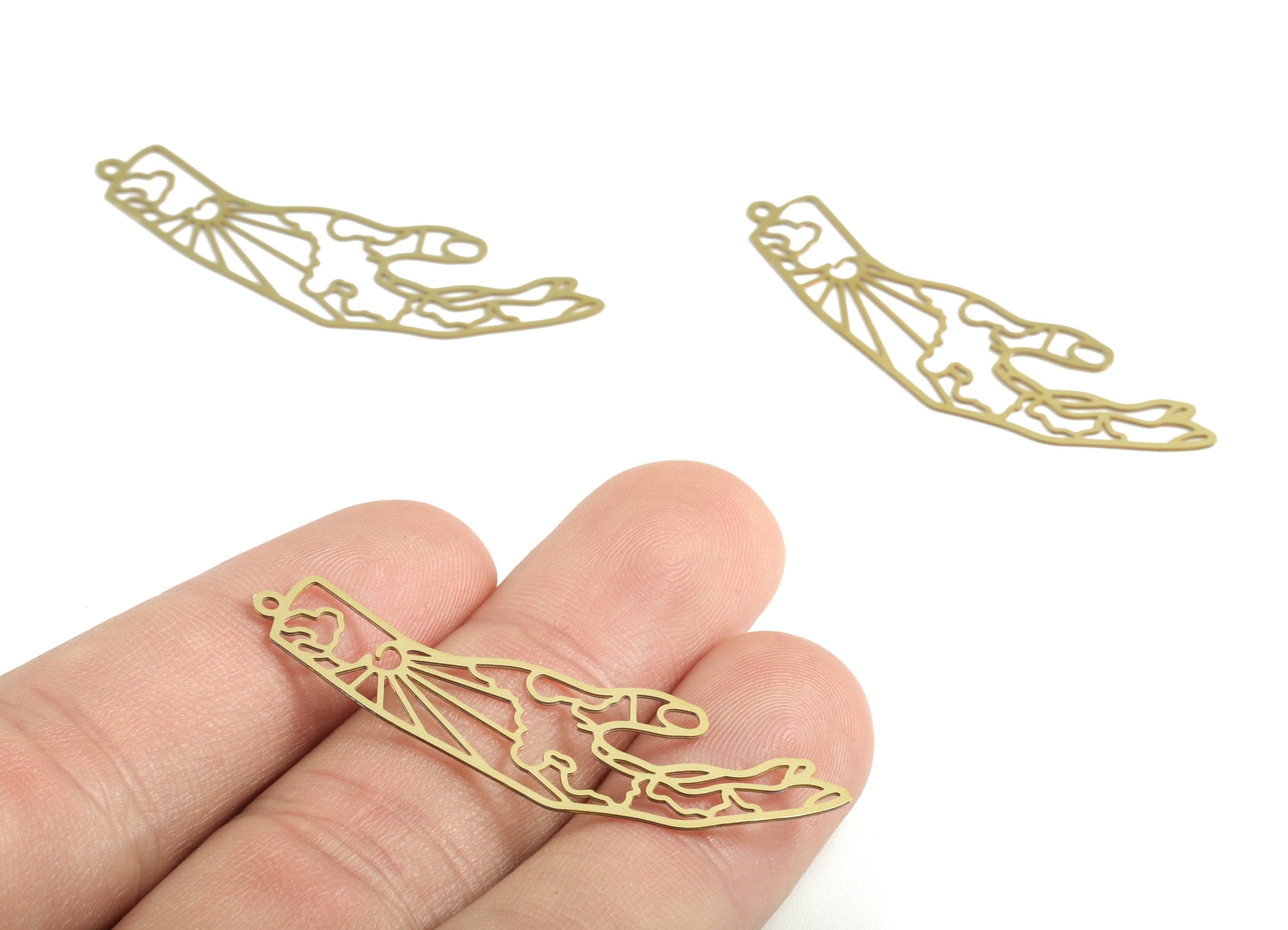 Brass Head Earring Charms - Raw Brass Head Pendant - Earring Findings - Jewelry Supplies - 46.95x13.97x0.3mm - JJB6309 - DOMEDBAZAAR