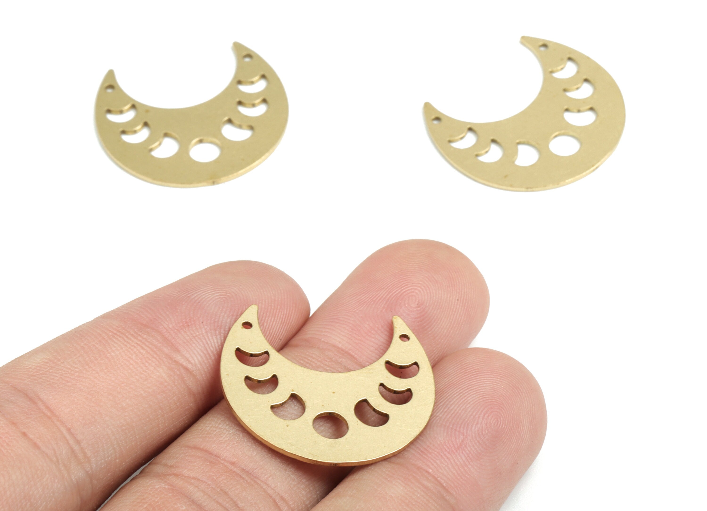Brass Crescent Earring Charms - Raw Brass Phases Of Moon Connector - 2 Holes Crescent Charm - Jewelry Supplies - 24.97x23.2x0.83mm - PPM2490 - DOMEDBAZAAR