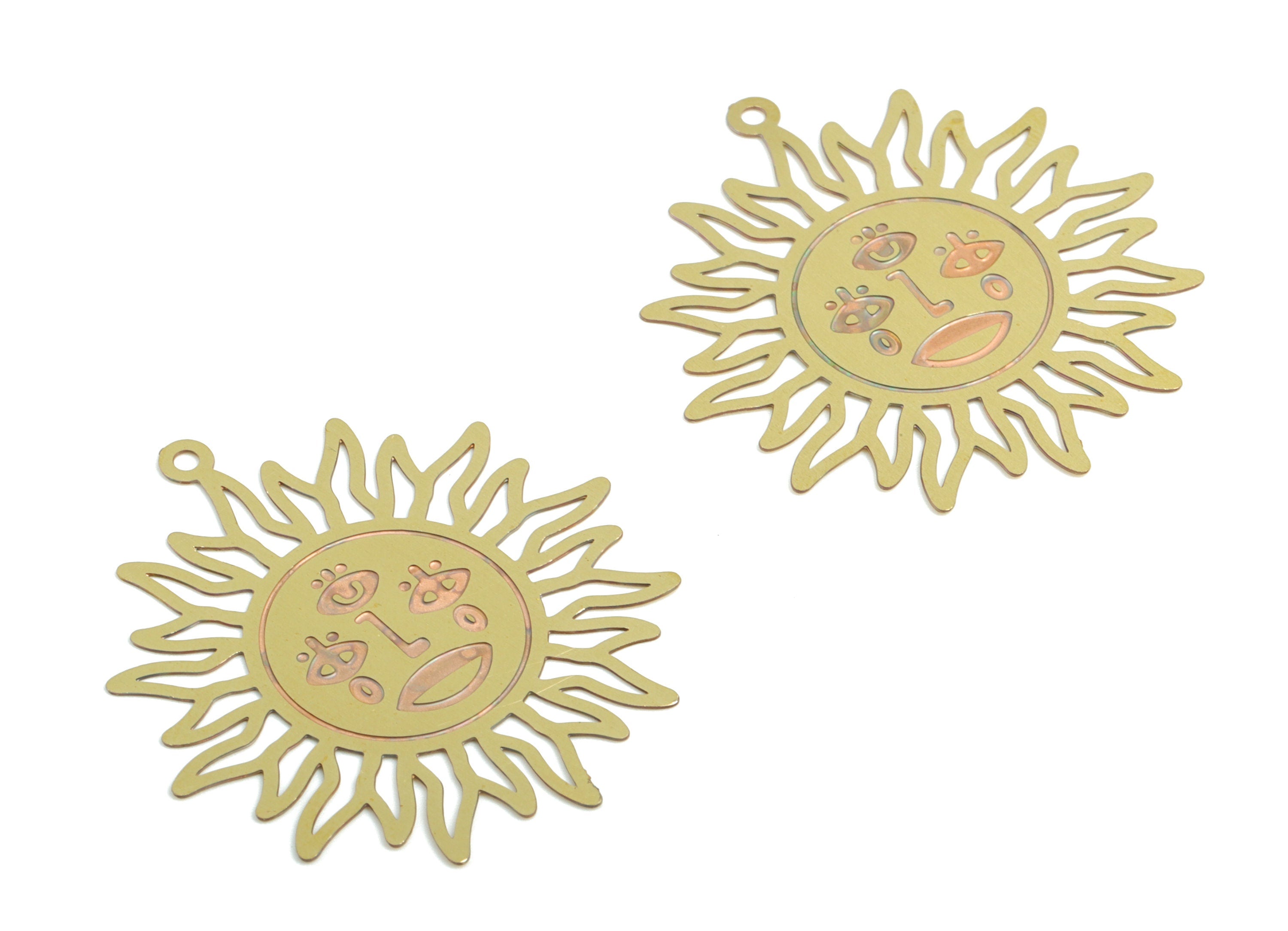 Brass Sun Earring Charms - Raw Brass Sun Pendant - Earring Findings - Jewelry Supplies - 37.91x33.69x0.3mm - JJB6250 - DOMEDBAZAAR