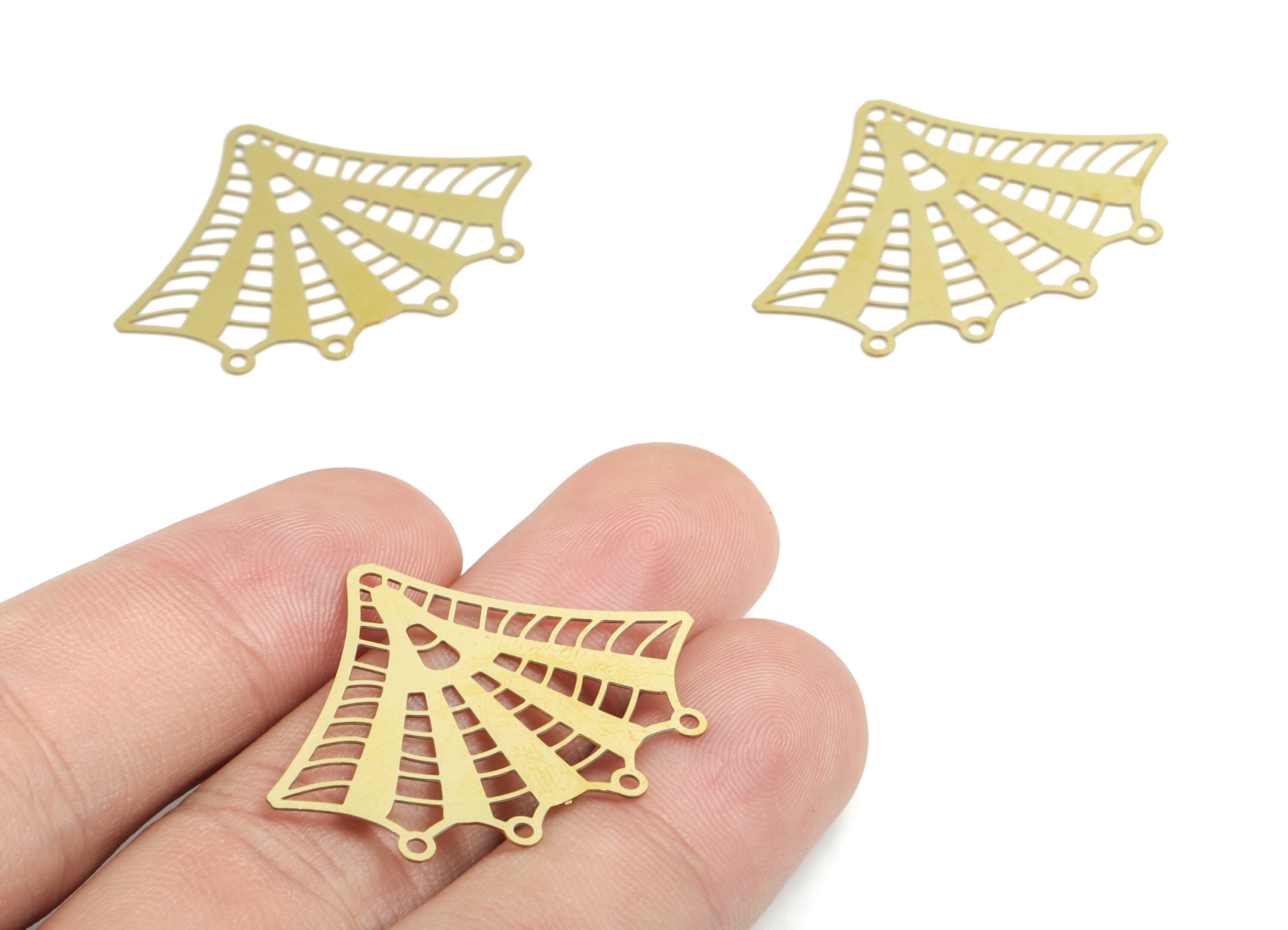Brass Leaf Earring Charm - Raw Brass Spider web Earring Connector - 4 Hole - Earring Findings - Jewelry Supplies - 36.69x27x0.29mm - JJB6252 - DOMEDBAZAAR