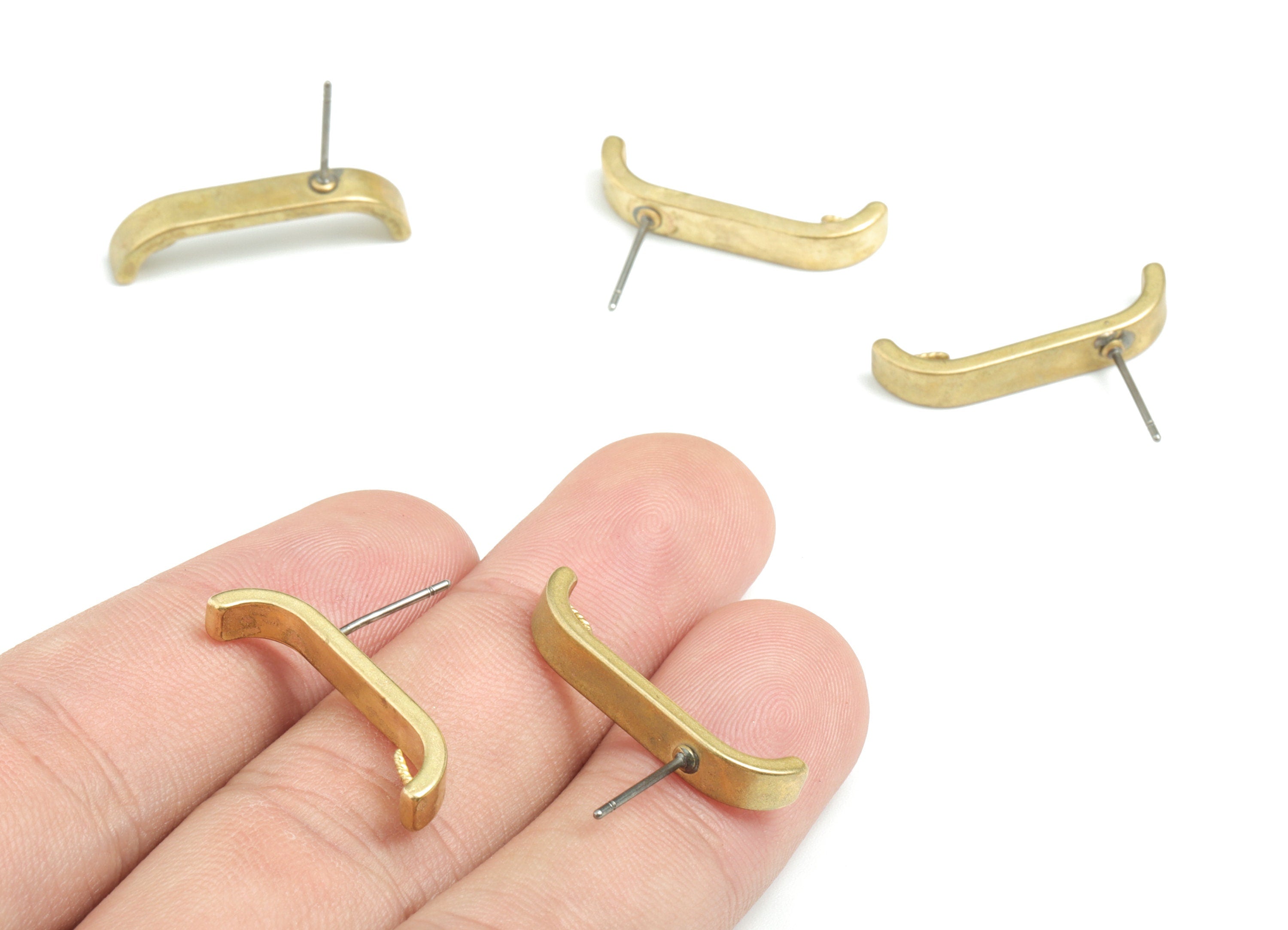 Brass Ear Wire Earring Stud - Raw Brass Ear Wire Earring Post - Earring Post - Jewelry Supplies - 24.76x17.39x3.96mm - PPOE011 - DOMEDBAZAAR