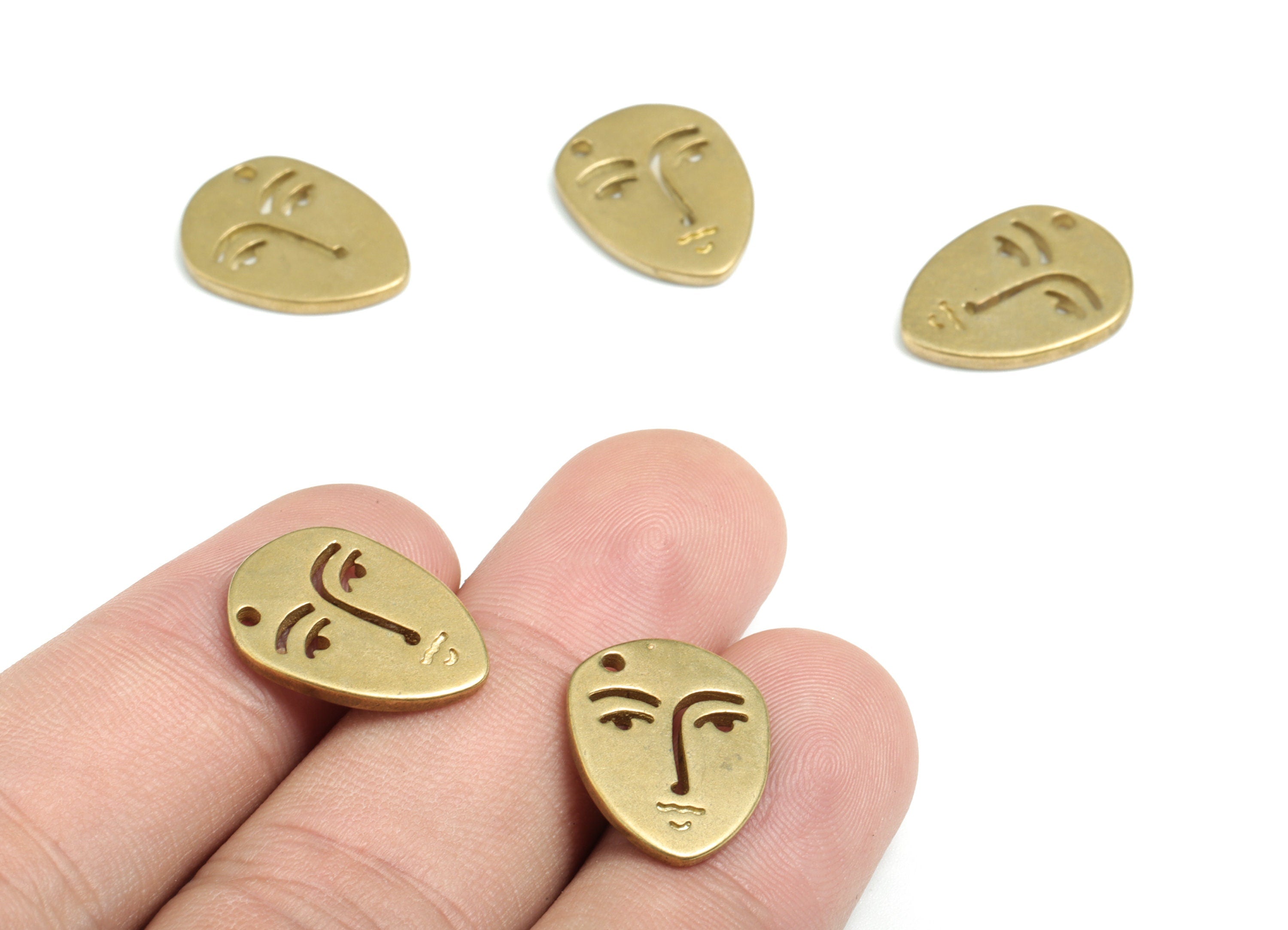 Brass Face Earring Charms - Raw Brass Face Pendant - Earrings Finding - Jewelry Supplies - 17.59mmx13.23x1.67mm - PPYN1941 - DOMEDBAZAAR