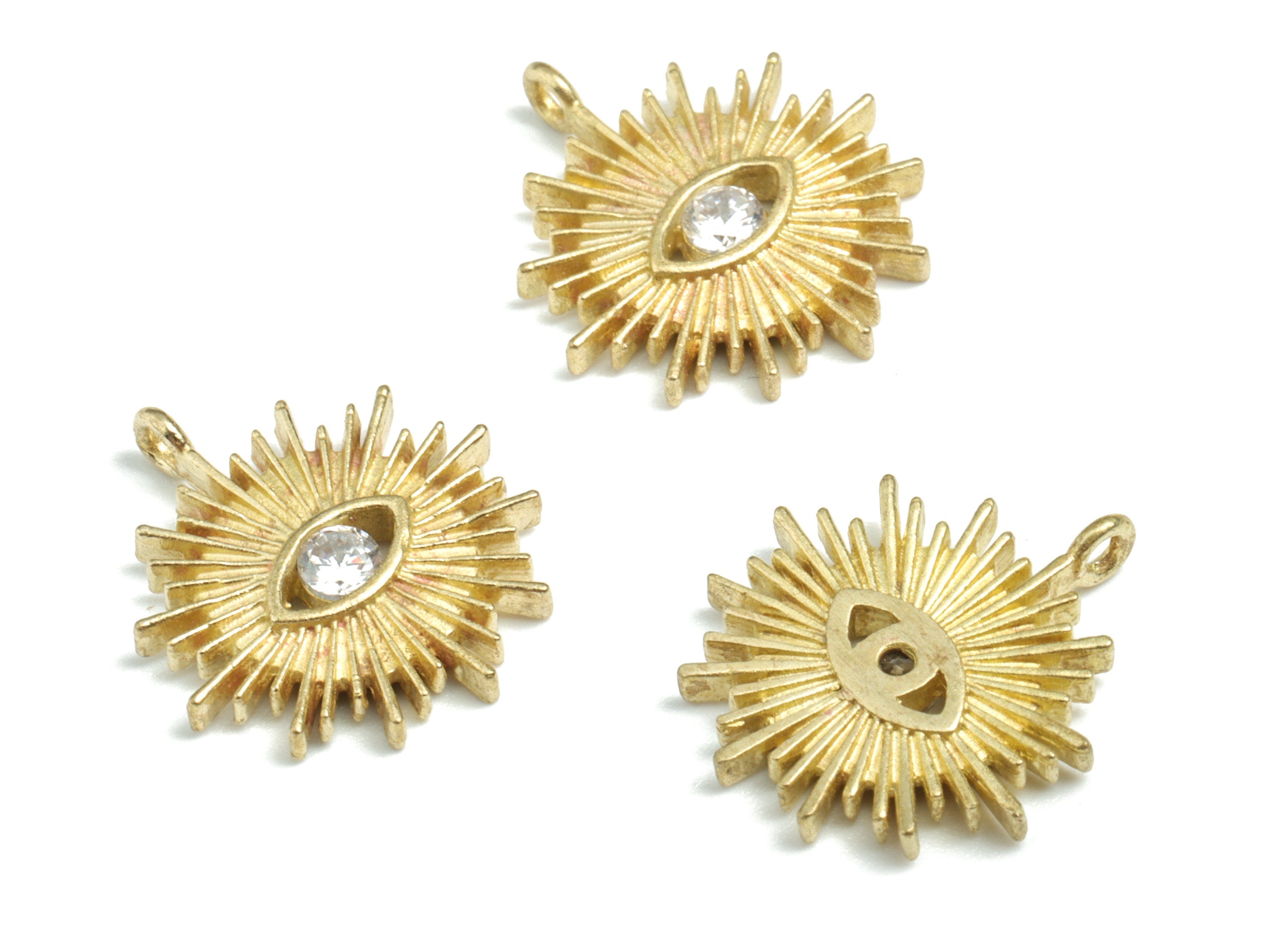 Brass Eye Sun Earring Charms - Raw Brass Sun Eye Pendant - Earrings Finding - Jewelry Supplies - 17.09x15.51x2.13mm - PPMN165 - DOMEDBAZAAR