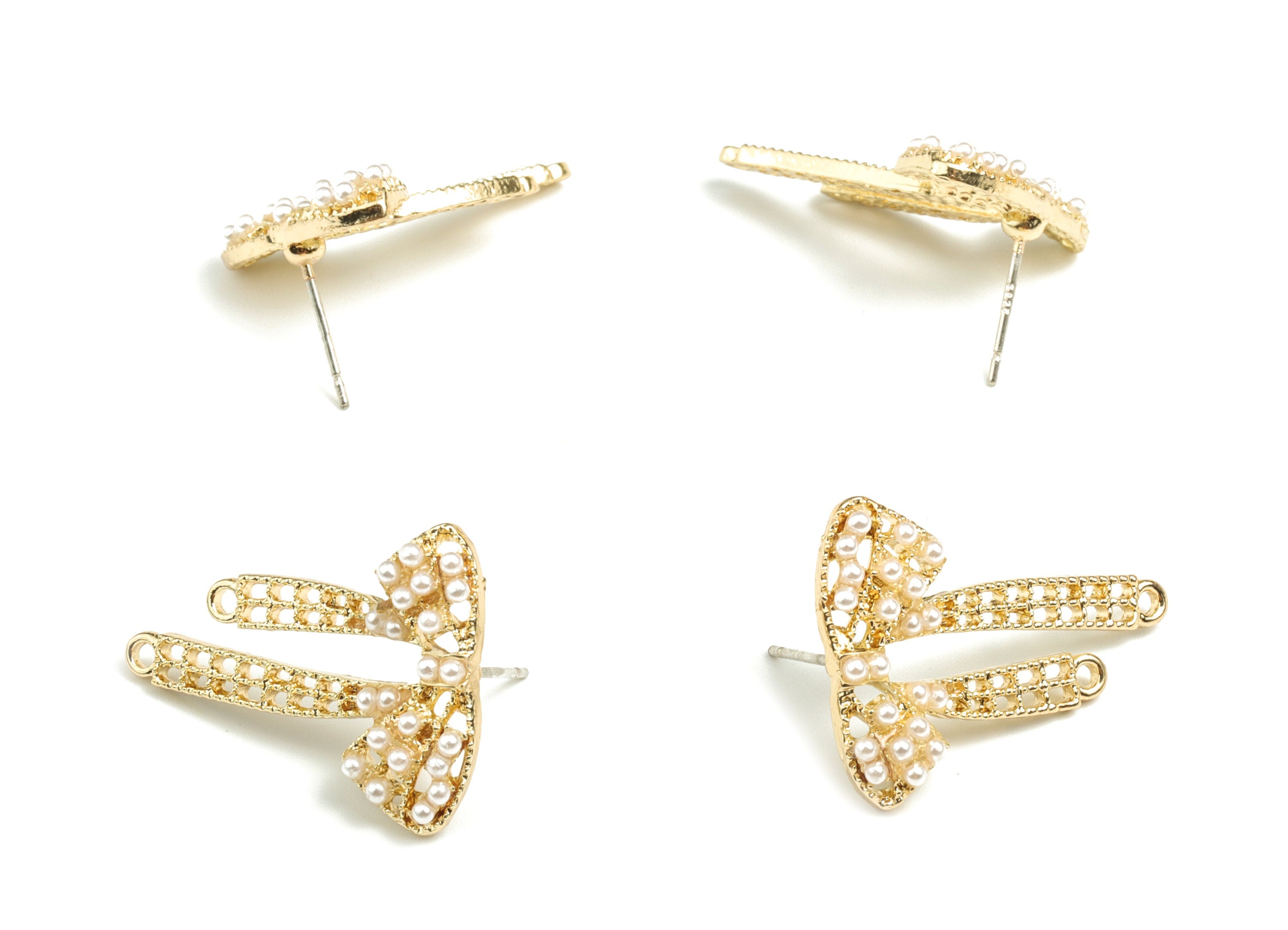 Alloy Bowtie Earring Stud - Gold Alloy Bowtie Earring Post - Gold Tone Plated Alloy - Jewelry Supplies - 25.3x19.63x3.31mm - ZZ1739 - DOMEDBAZAAR
