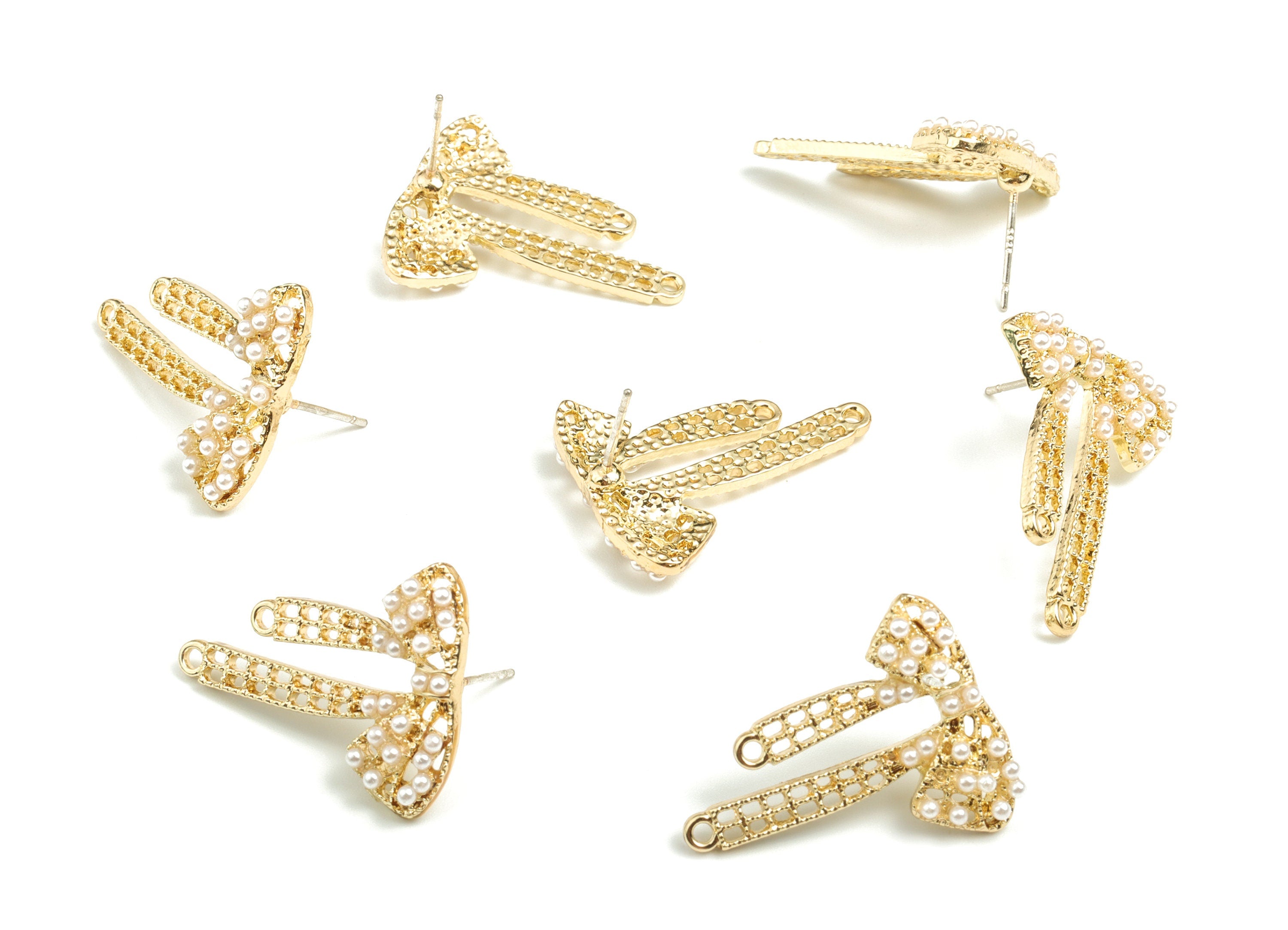 Alloy Bowtie Earring Stud - Gold Alloy Bowtie Earring Post - Gold Tone Plated Alloy - Jewelry Supplies - 25.3x19.63x3.31mm - ZZ1739 - DOMEDBAZAAR