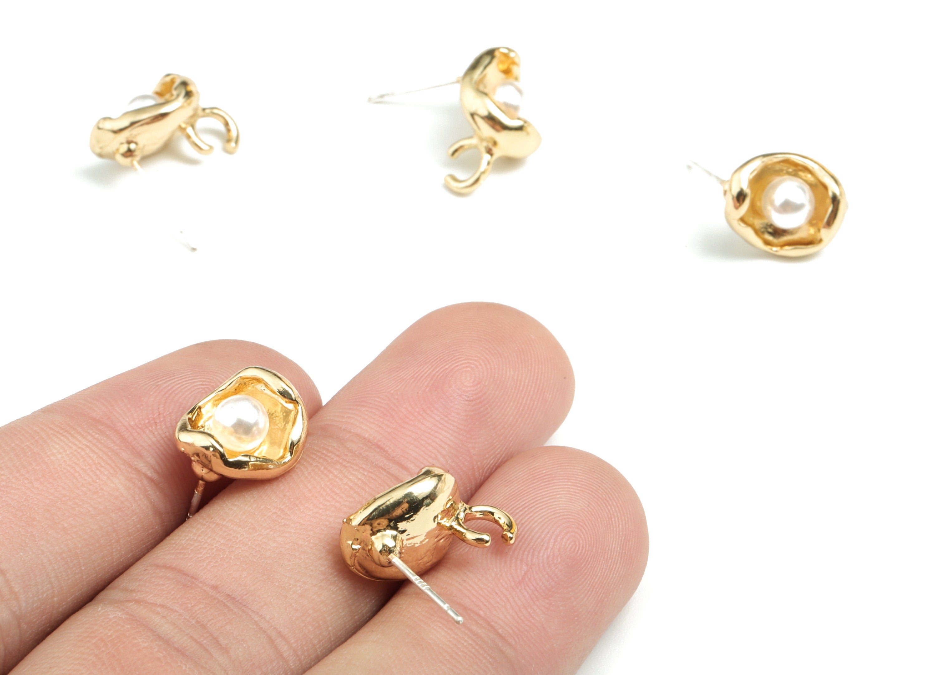 Alloy Pearl Earring Stud - Gold Alloy Pearl Earring Post With Loop - Gold Tone Plated Alloy - Jewelry Supplies - 11.26x9.84x6.07mm - ZZ1744 - DOMEDBAZAAR
