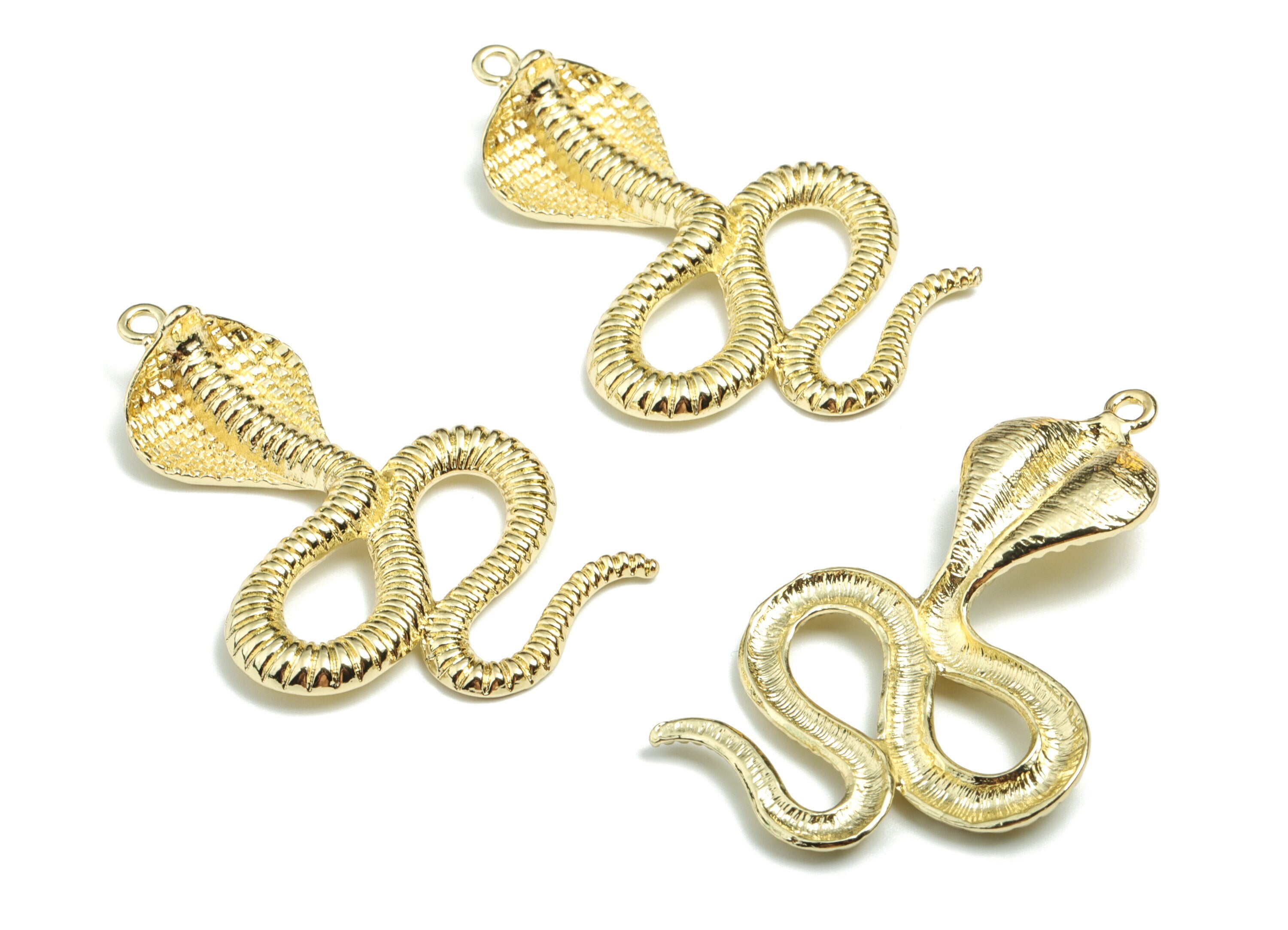 Alloy Snake Earring Charms - Gold Alloy Cobra Pendant - Gold Tone Plated Alloy - Jewelry Supplies - 52.62x32.58x6.92mm - ZZ1724 - DOMEDBAZAAR