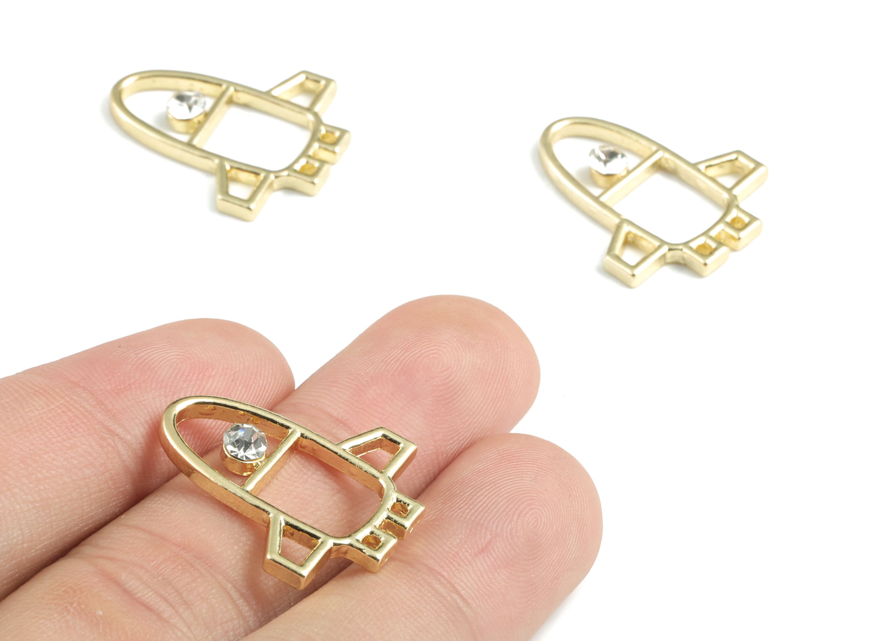 Alloy Space Shuttle Earring Charms - Gold Alloy Spacecraft Pendant - Gold Tone Plated Alloy - Jewelry Supplies - 24.6x20.45x3.29mm - ZZ1750G - DOMEDBAZAAR
