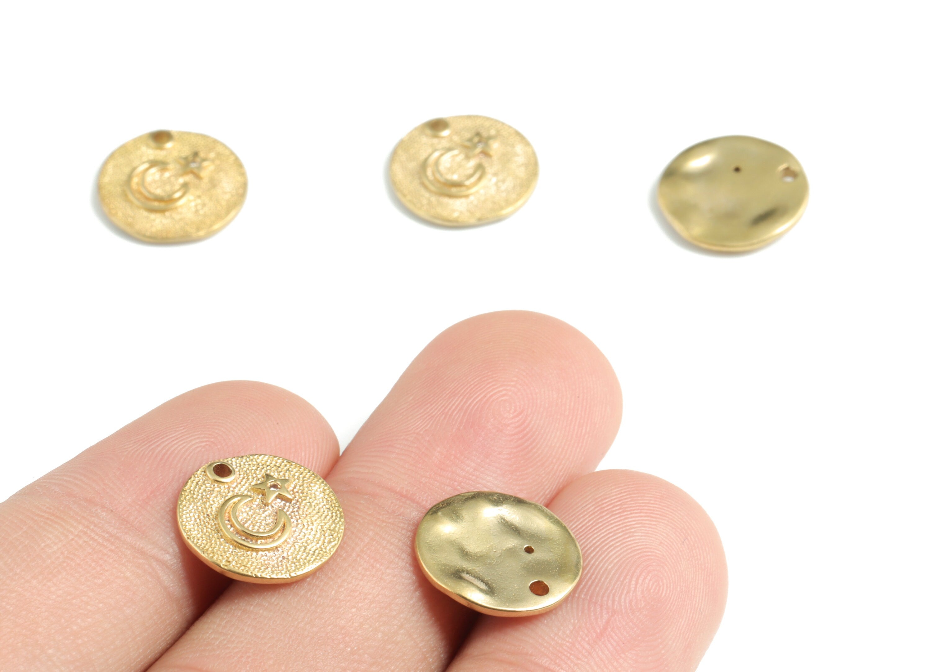 Brass Crescent Star Earring Charms With Zircons - Raw Brass Crescent Star Pendant - Jewelry Supplies - 12.54x12.42x1.99mm - PP3587 - DOMEDBAZAAR