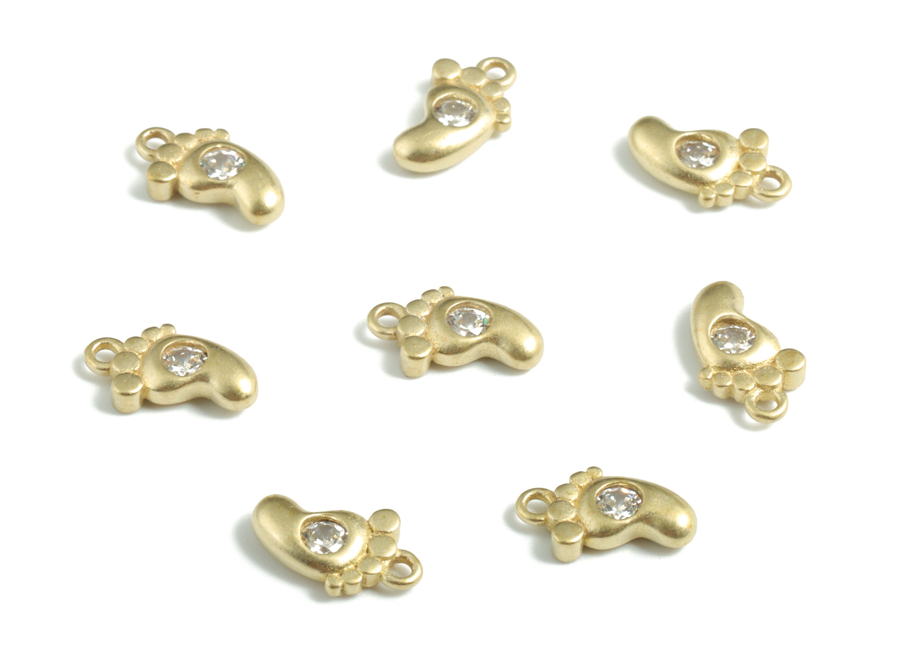Brass Foot Earring Charms With Zircons - Raw Brass Foot Pendant - Earrings Finding - Jewelry Supplies - 10.53x5.97x2.47mm - PP3586 - DOMEDBAZAAR